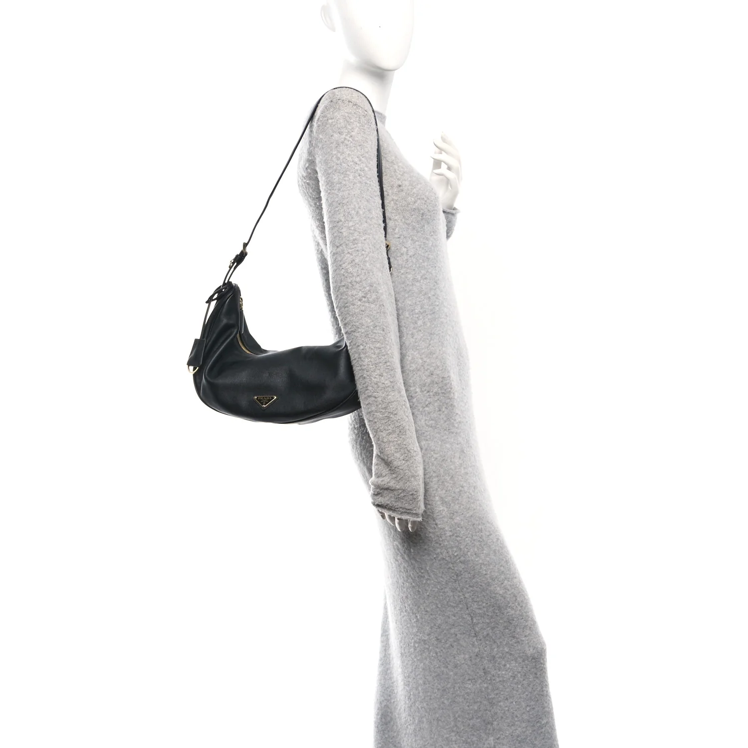 Soft Grain Calfskin Large Demi-Lune Shoulder Bag Black - Image 2