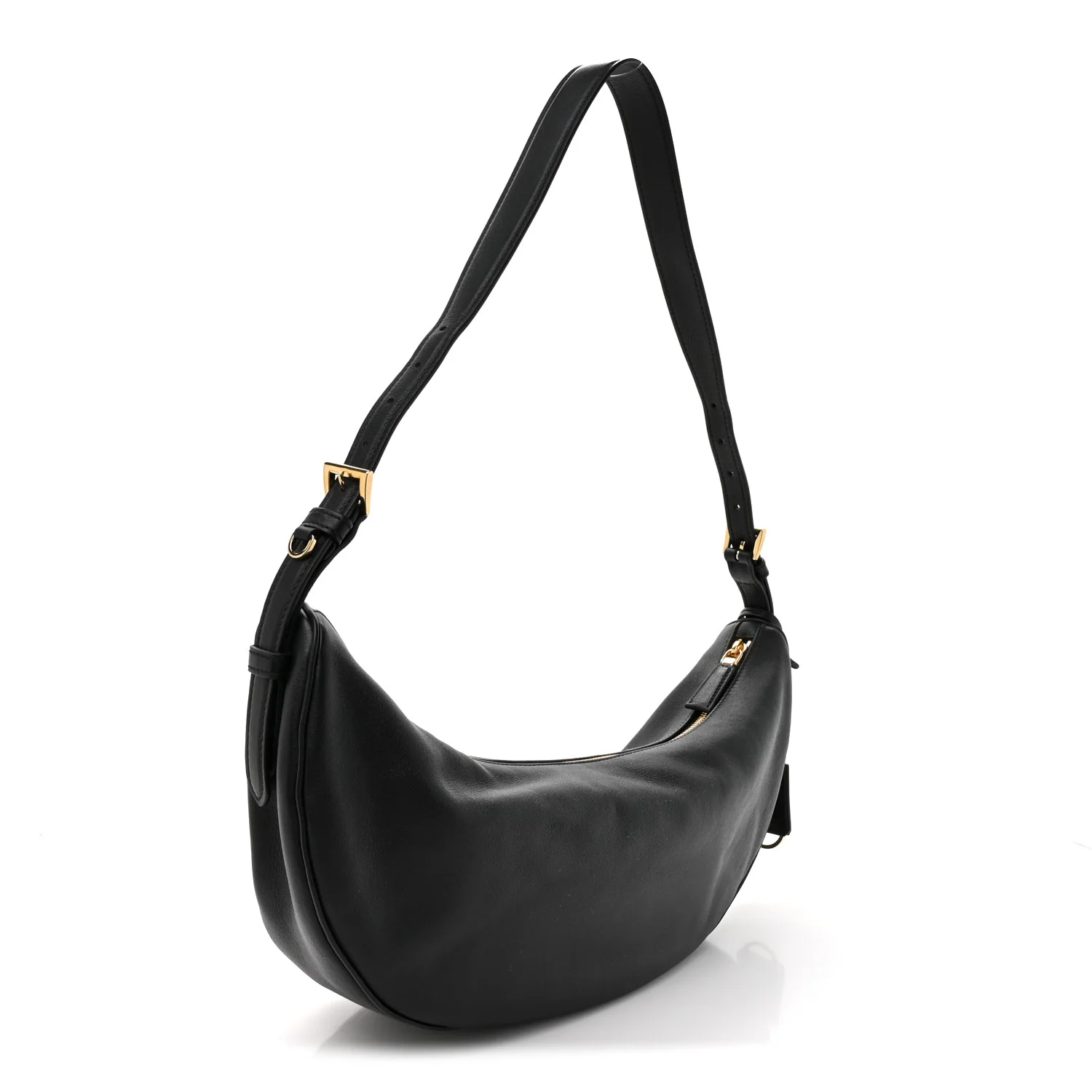 Soft Grain Calfskin Large Demi-Lune Shoulder Bag Black - Image 4
