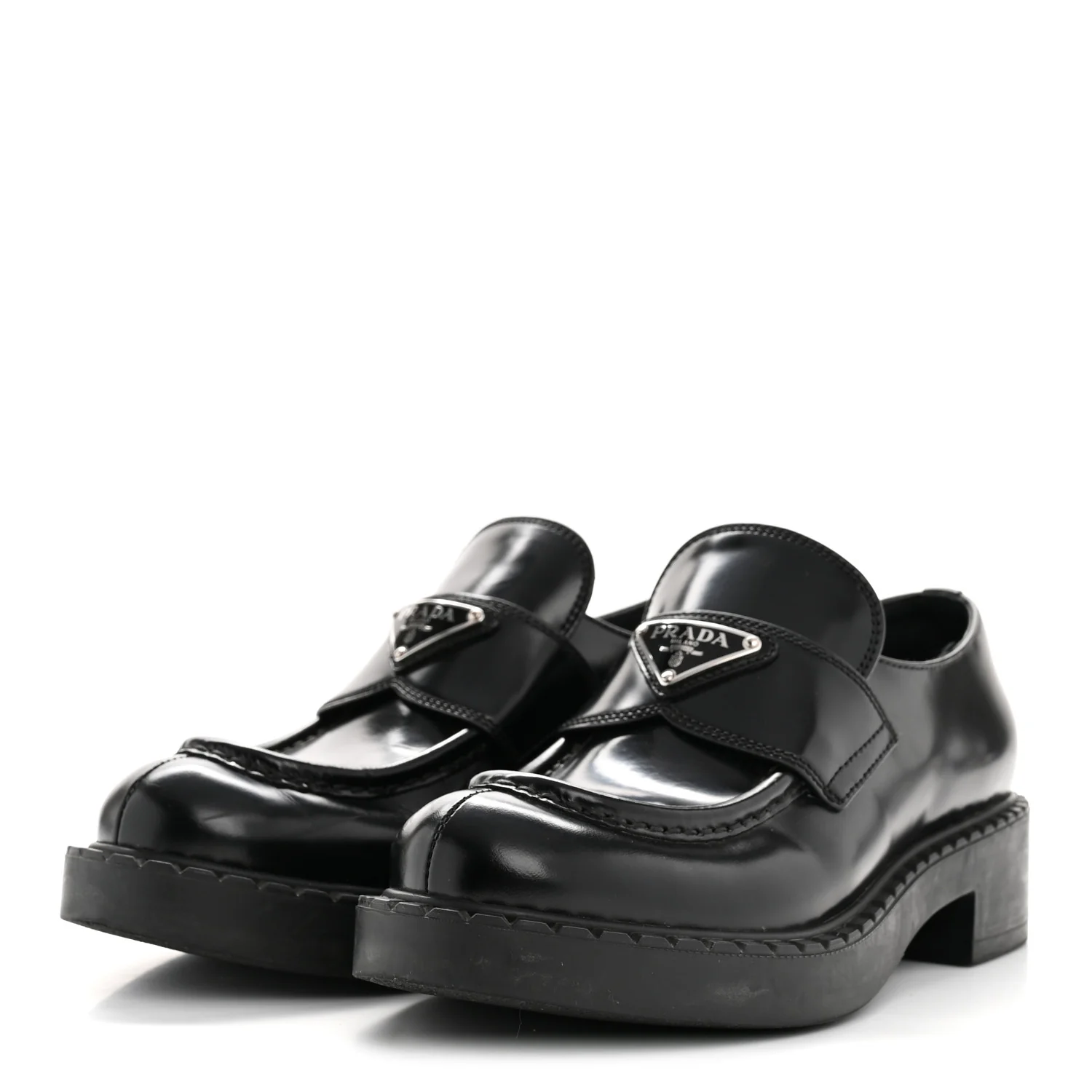 Spazzolato Metal Triangle Logo 50mm Loafers 36.5 Black - Image 10