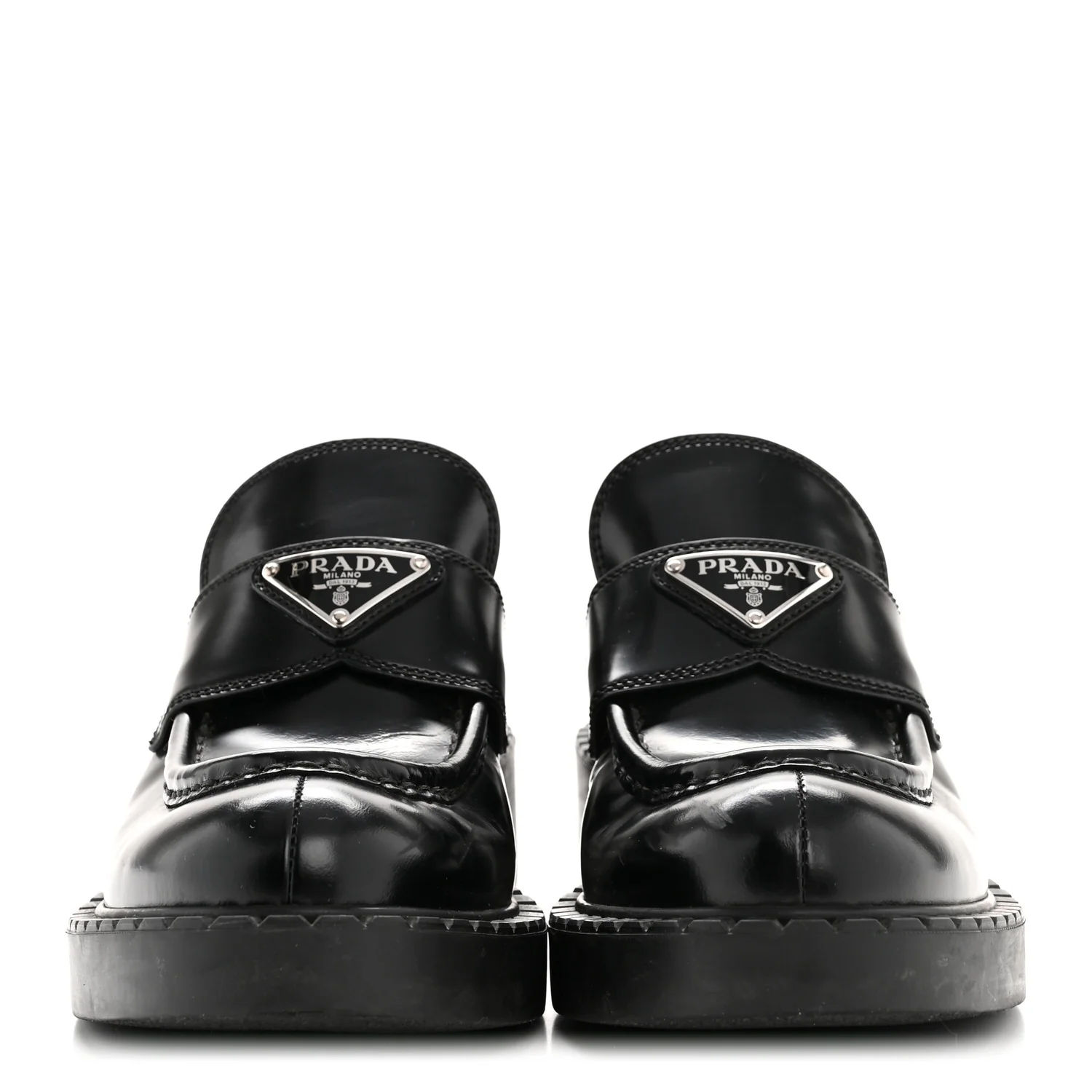 Spazzolato Metal Triangle Logo 50mm Loafers 36.5 Black - Image 8