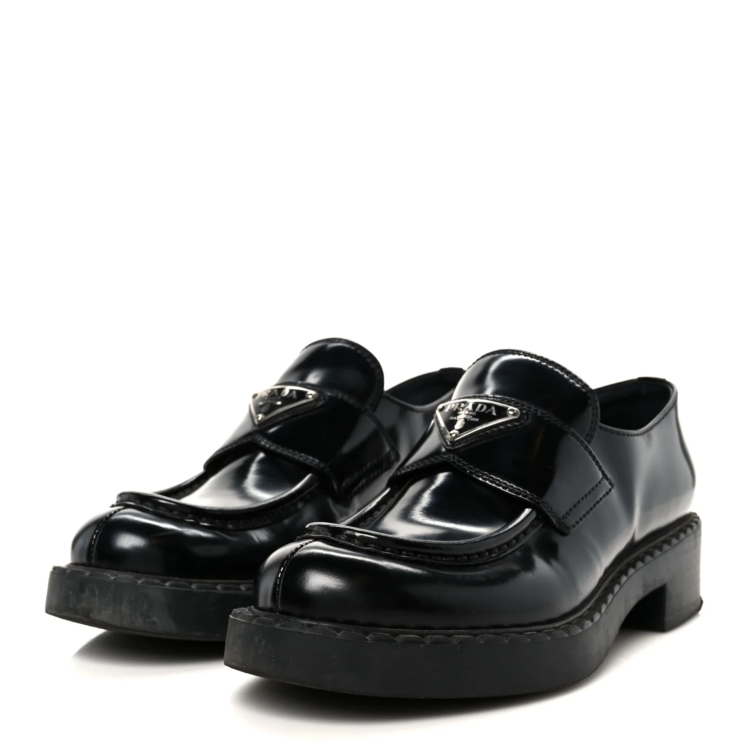 Spazzolato Metal Triangle Logo 50mm Loafers 37 Black - Image 4