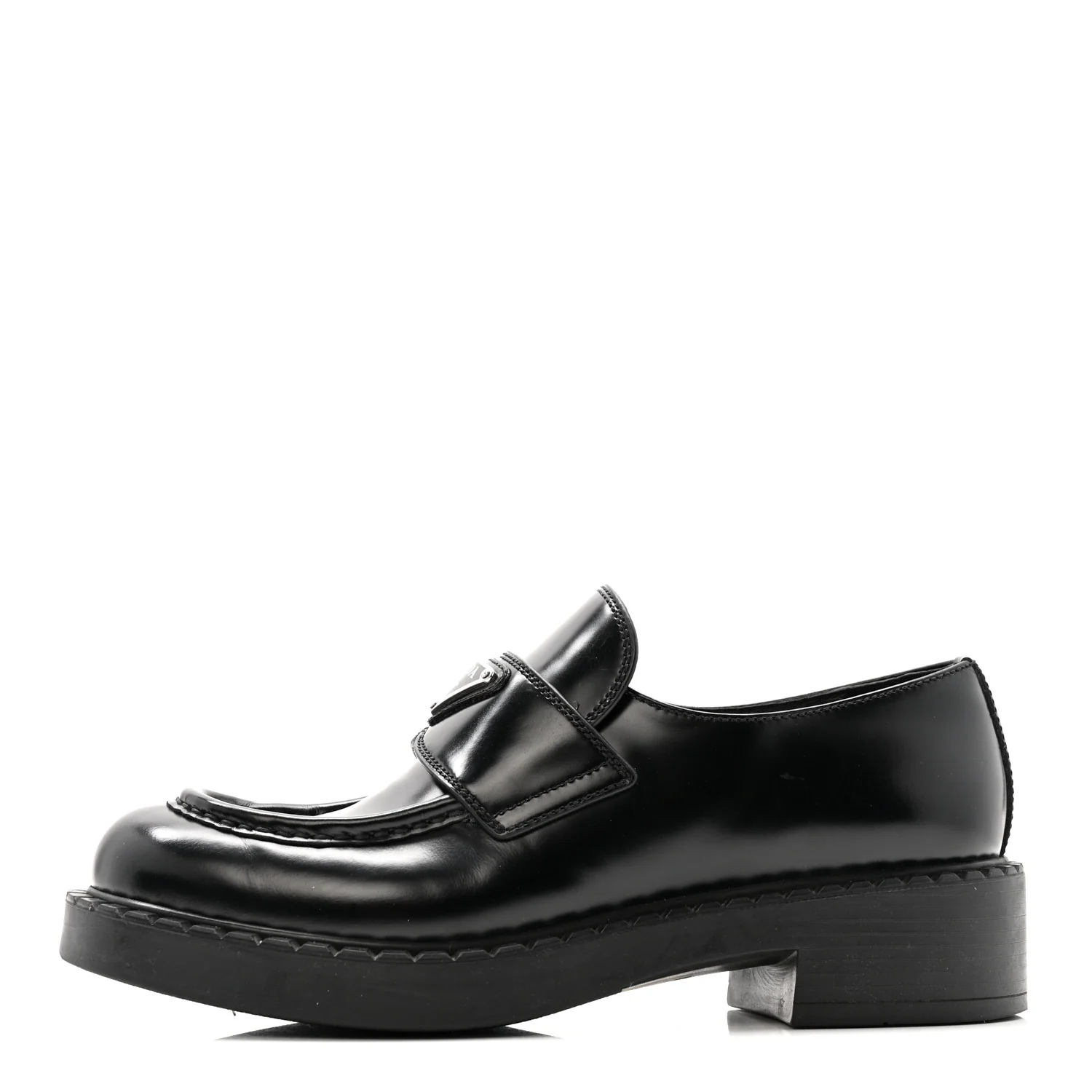 Spazzolato Metal Triangle Logo 50mm Loafers 37.5 Black