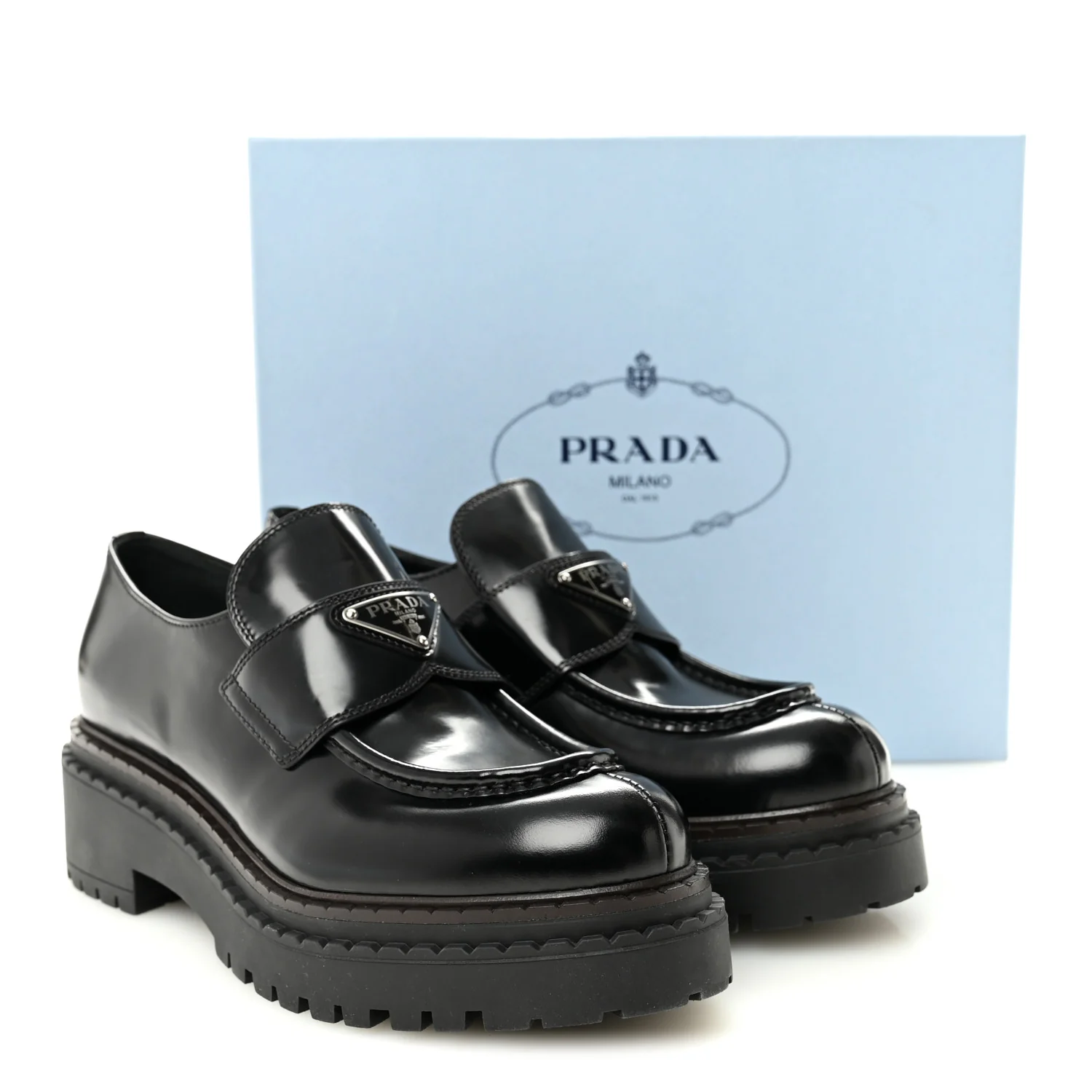 Spazzolato Metal Triangle Logo 50mm Loafers 39 Black - Image 11