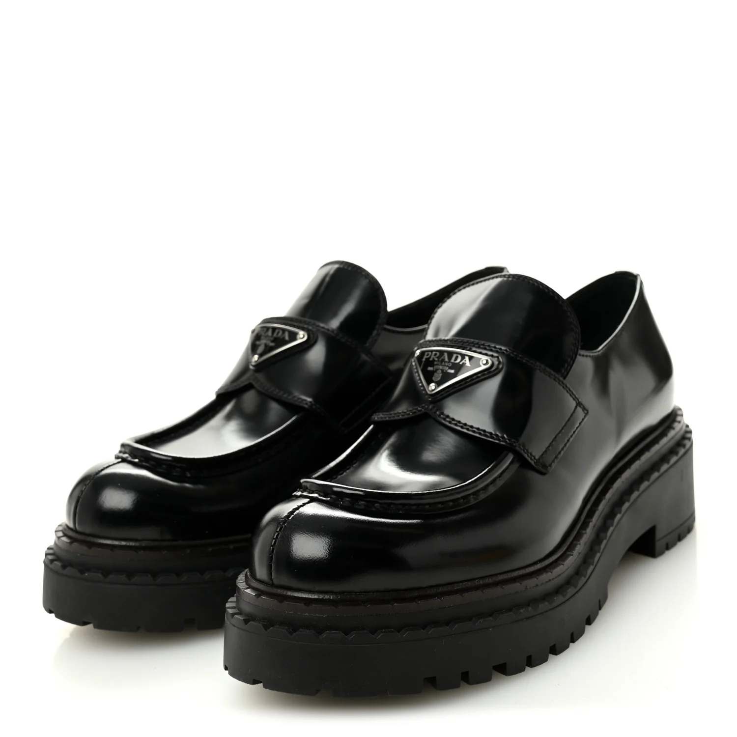 Spazzolato Metal Triangle Logo 50mm Loafers 39 Black - Image 3