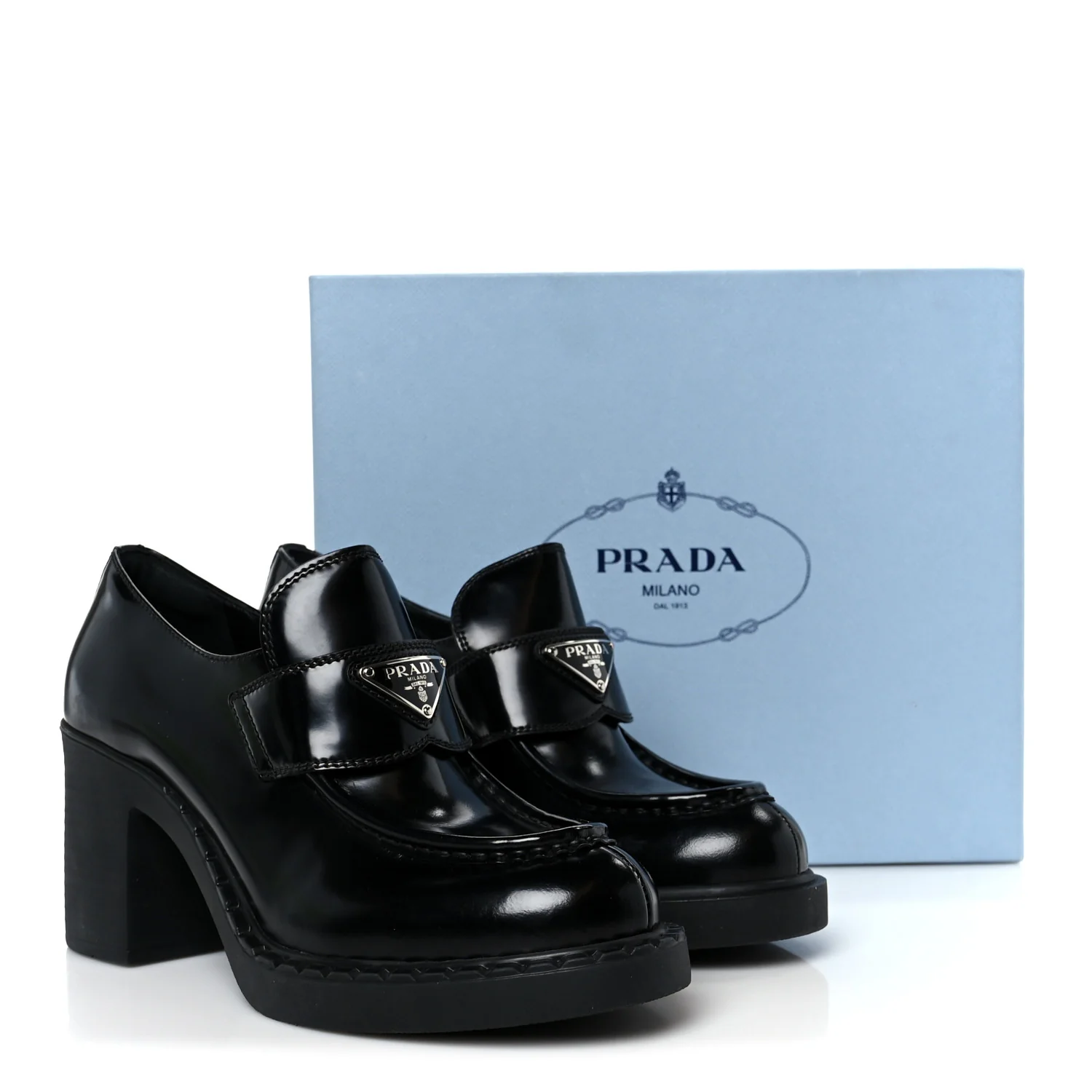 Spazzolato Metal Triangle Logo 85mm Loafers 40 Black - Image 10