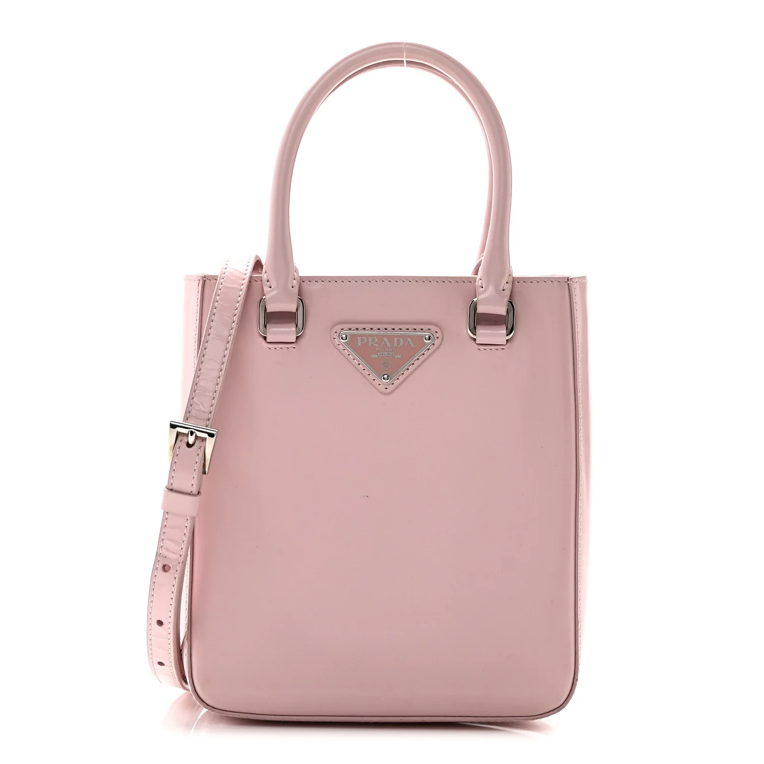 Spazzolato Metal Triangle Logo Small Double Handle Crossbody Tote Alabastro