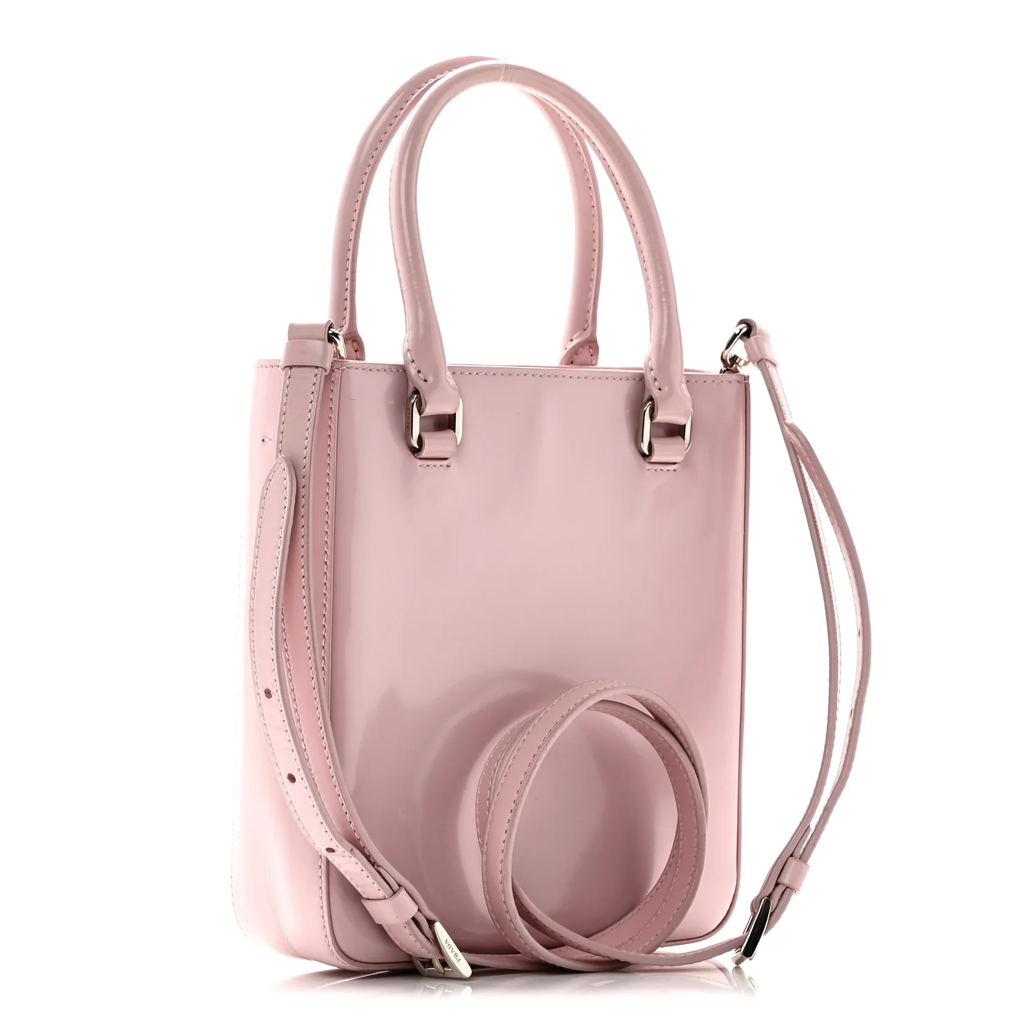 Spazzolato Metal Triangle Logo Small Double Handle Crossbody Tote Alabastro - Image 3