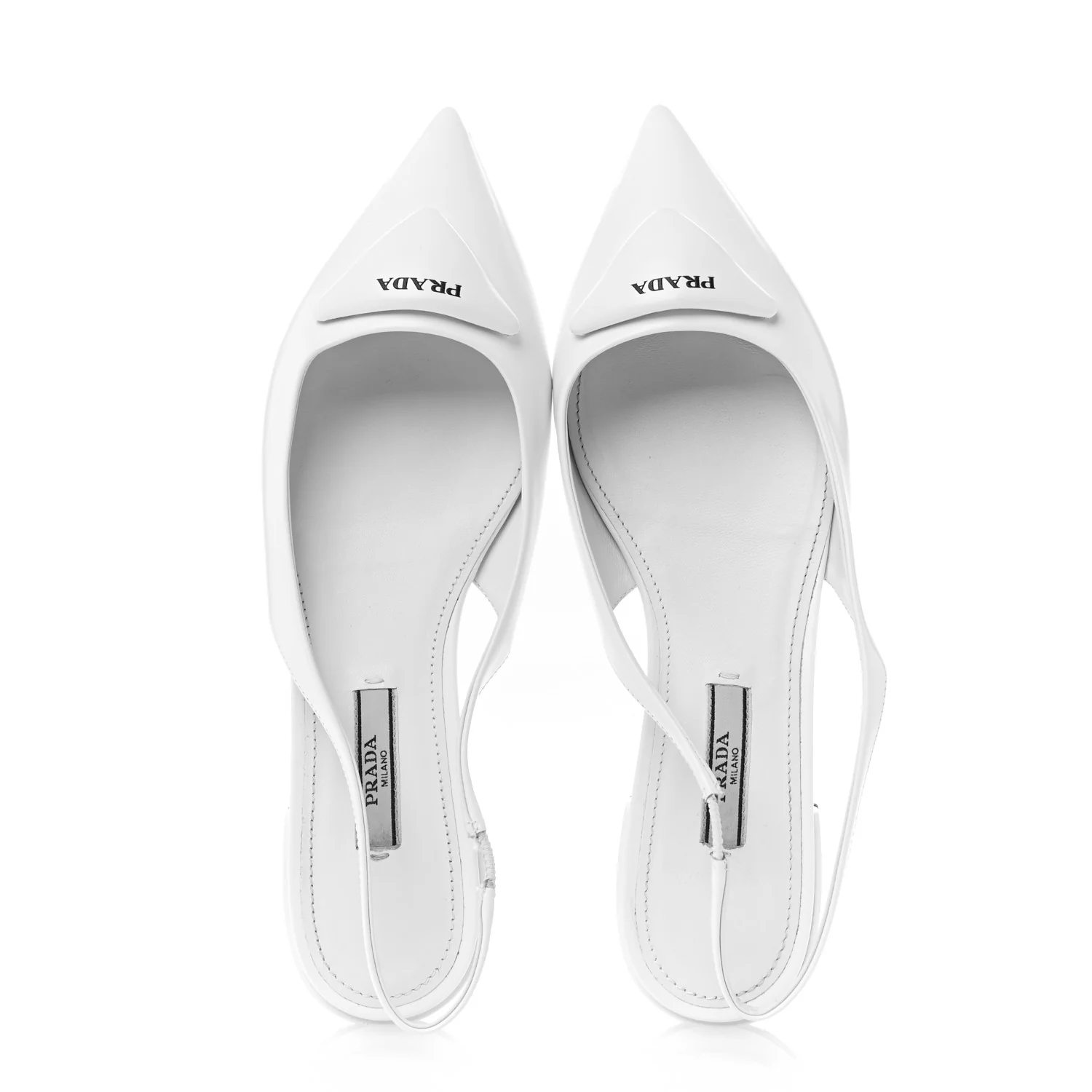 Spazzolato Padded Triangle Logo Pointed Toe Slingback Flats 37.5 White - Image 2