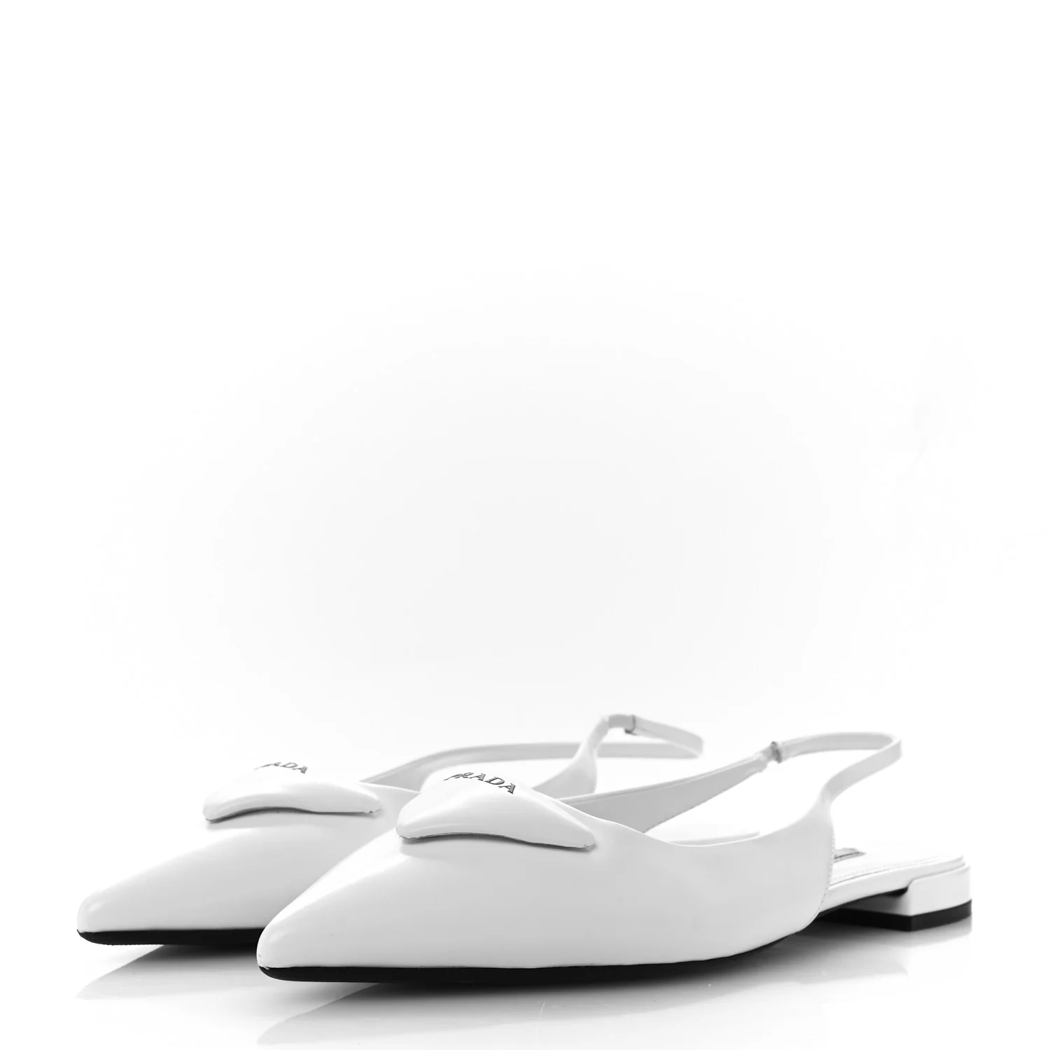 Spazzolato Padded Triangle Logo Pointed Toe Slingback Flats 37.5 White - Image 4