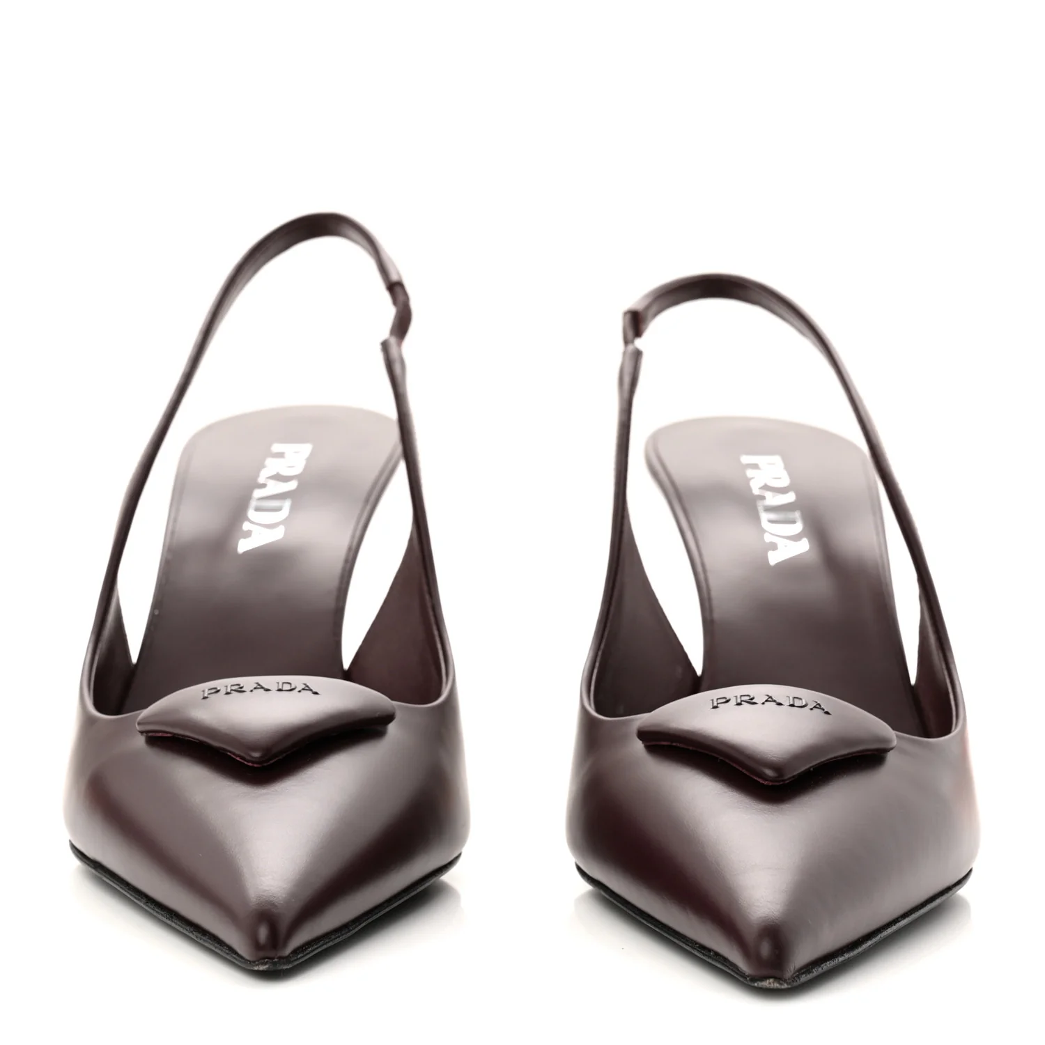 Spazzolato Padded Triangle Logo Pointed Toe Slingback Pumps 38 Burgundy - Image 2