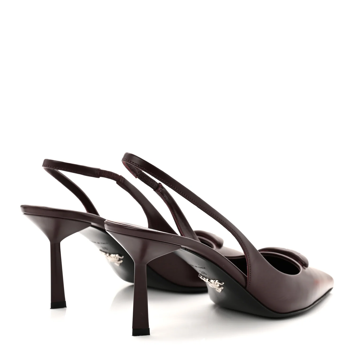 Spazzolato Padded Triangle Logo Pointed Toe Slingback Pumps 38 Burgundy - Image 4