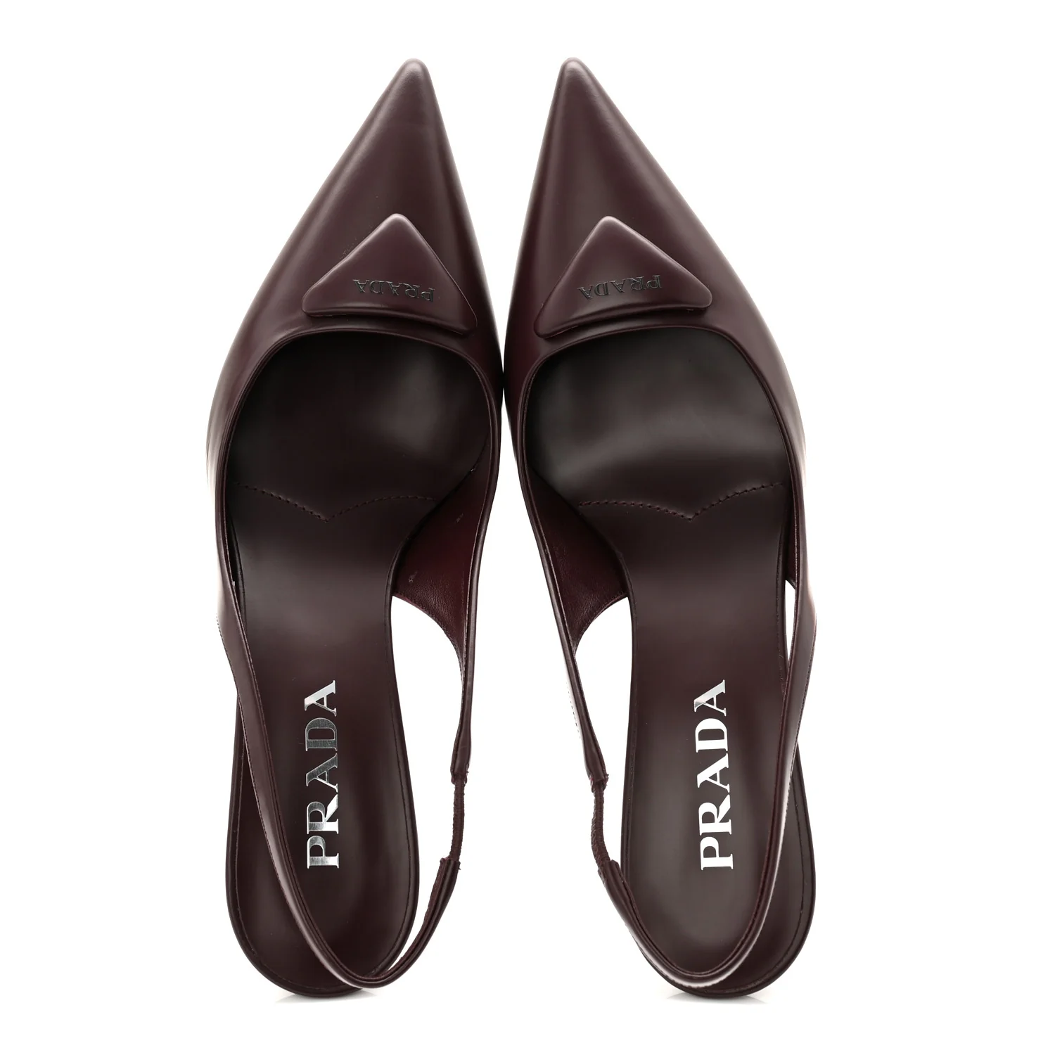 Spazzolato Padded Triangle Logo Pointed Toe Slingback Pumps 38 Burgundy - Image 5