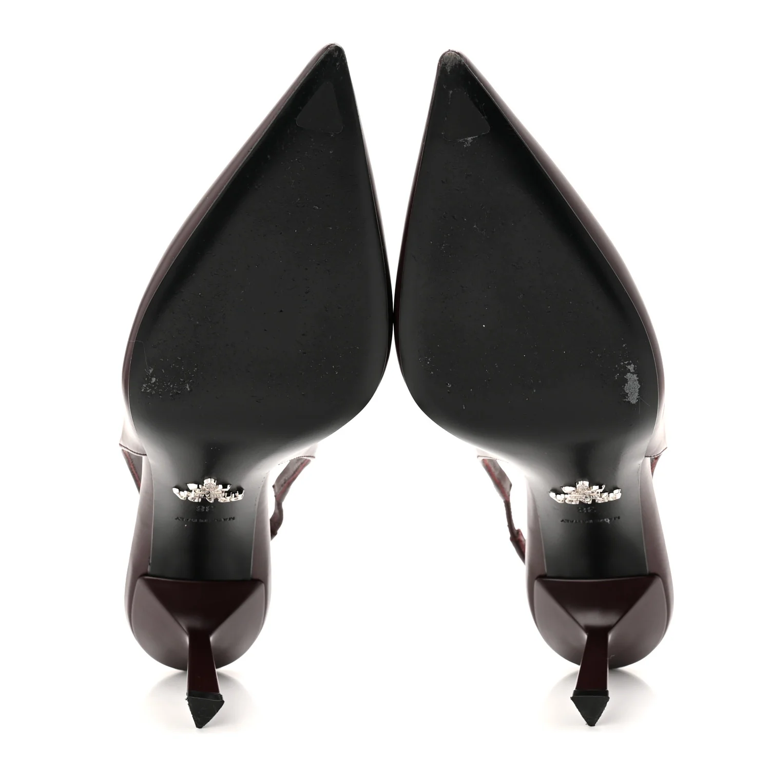Spazzolato Padded Triangle Logo Pointed Toe Slingback Pumps 38 Burgundy - Image 6