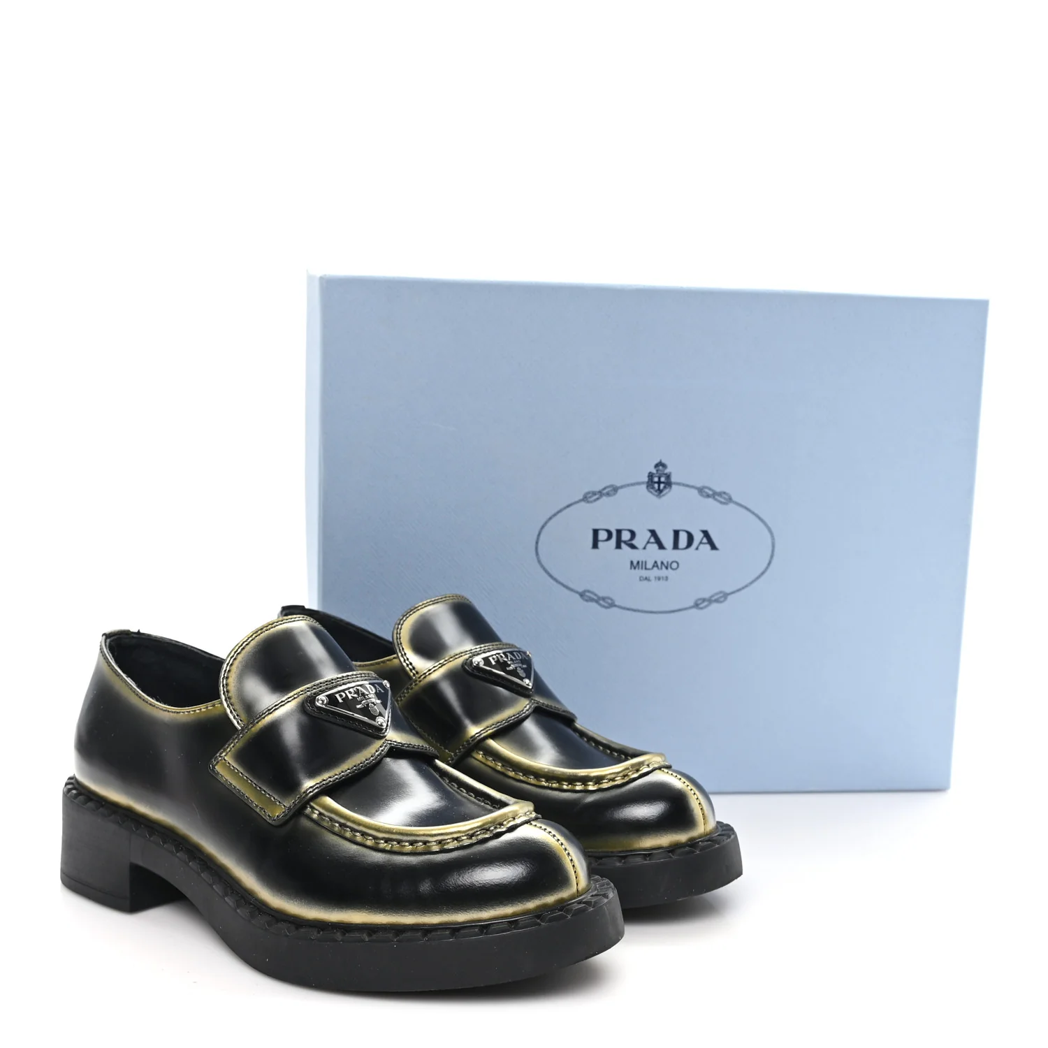 Spazzolato Sfumato Metal Triangle Logo 50mm Loafers 36 Black Platino - Image 10