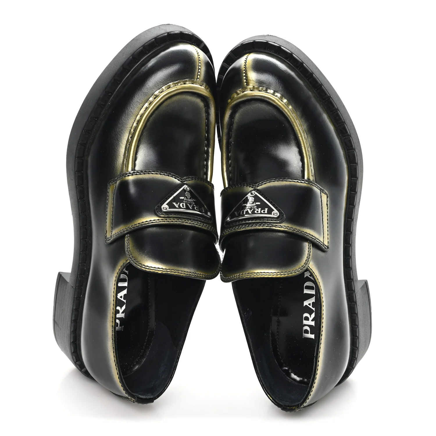 Spazzolato Sfumato Metal Triangle Logo 50mm Loafers 36 Black Platino - Image 2