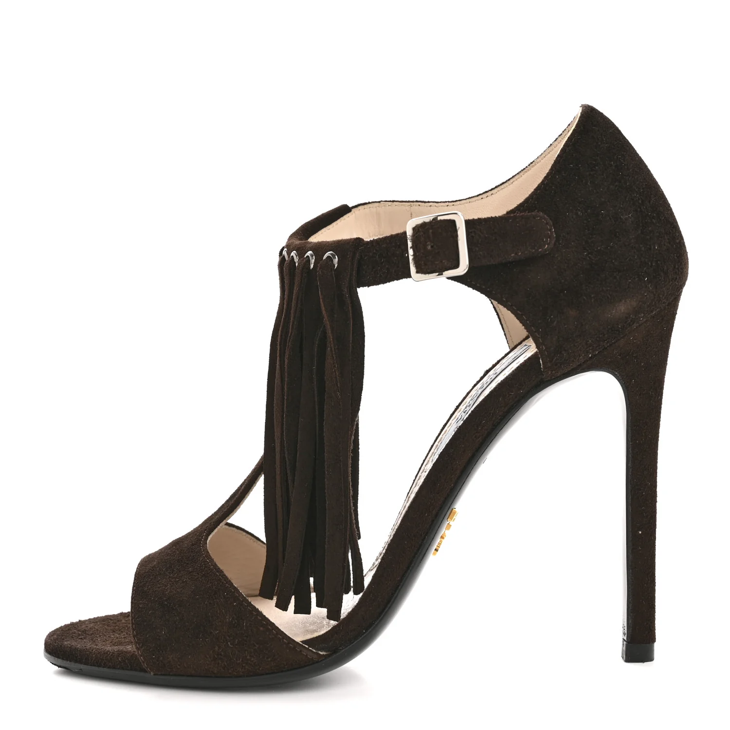 Suede Fringe Peep Toe Sandal 36 Moro