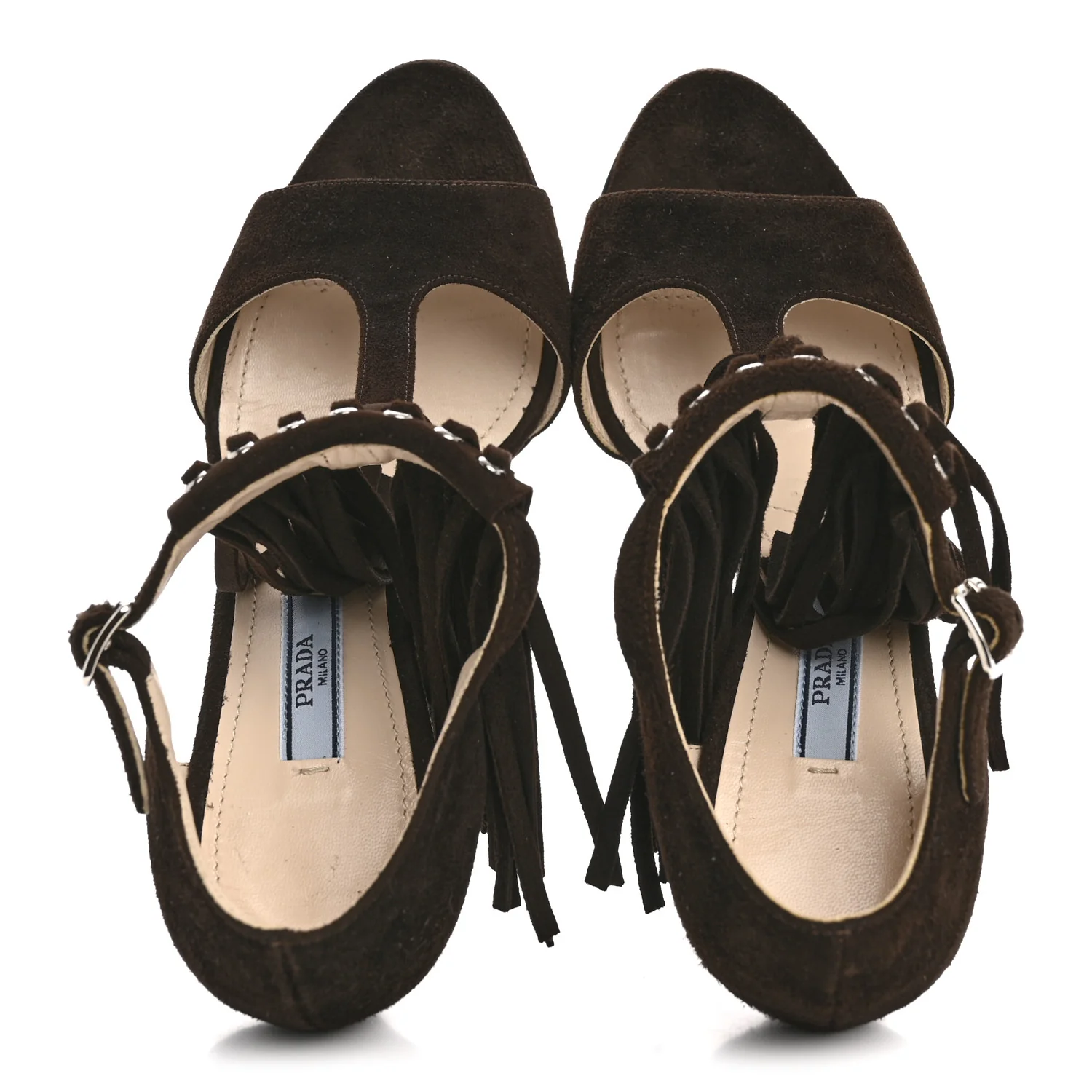Suede Fringe Peep Toe Sandal 36 Moro - Image 2