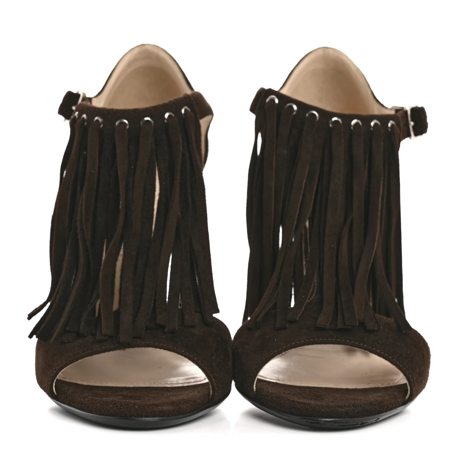 Suede Fringe Peep Toe Sandal 36 Moro - Image 3