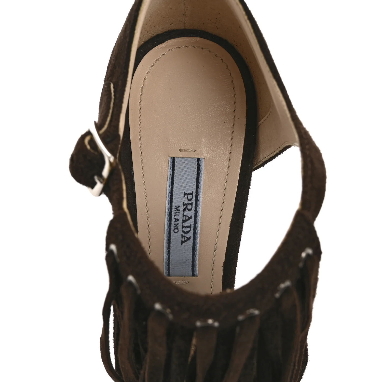 Suede Fringe Peep Toe Sandal 36 Moro - Image 7