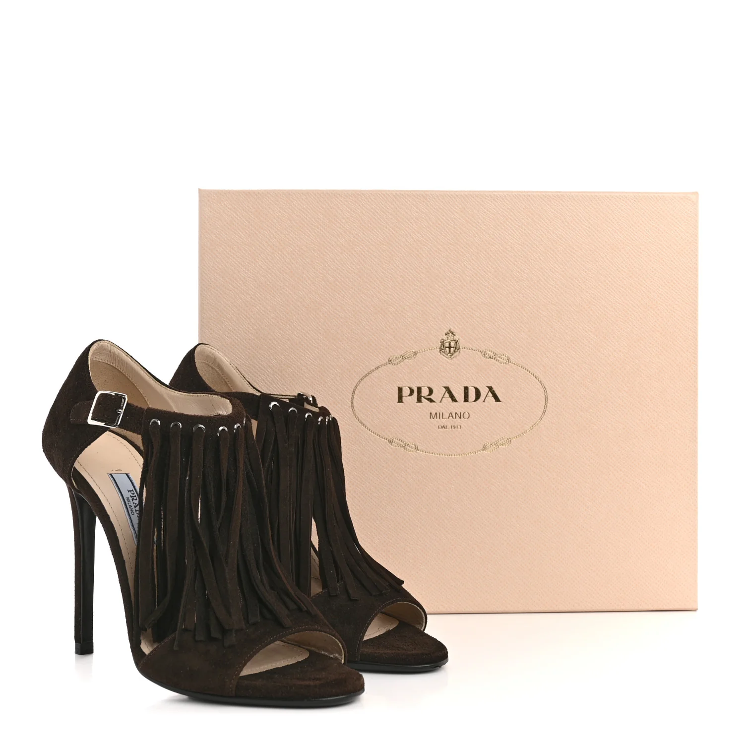 Suede Fringe Peep Toe Sandal 36 Moro - Image 9