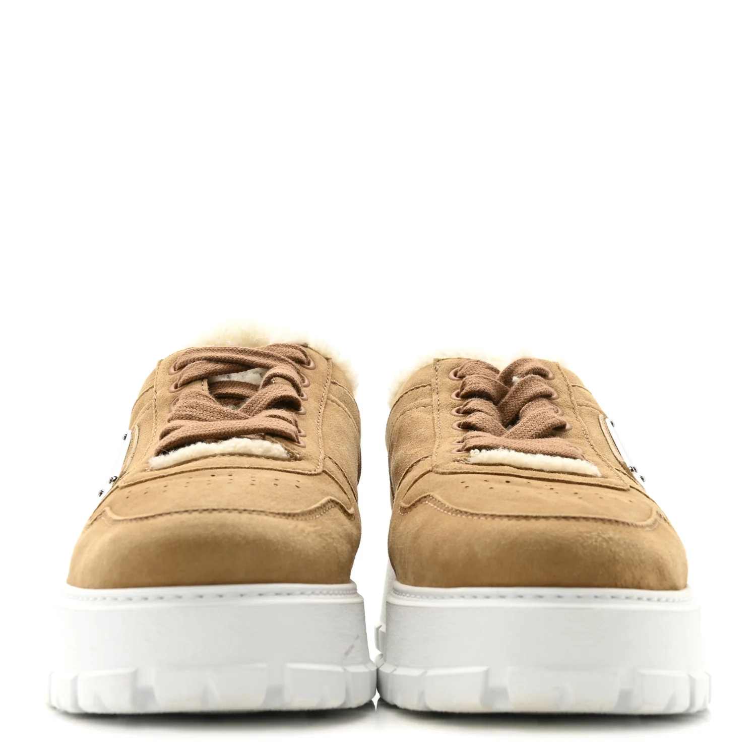 Suede Shearling Triangle Logo Downtown Sneakers 40 Ecru - Image 3