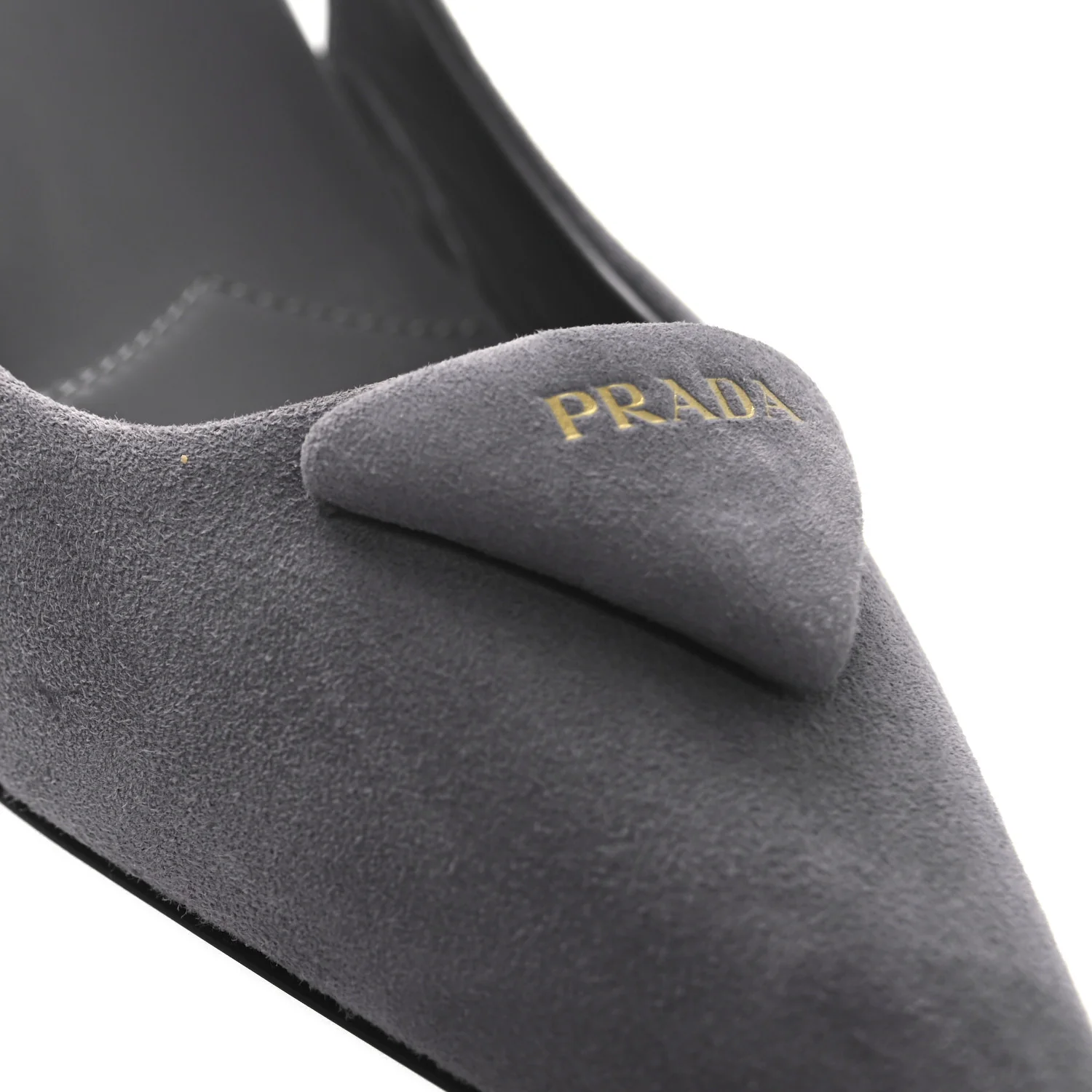Suede Triangle Logo Pointed Toe 75mm Slingback Pumps 37 Grey - Image 11