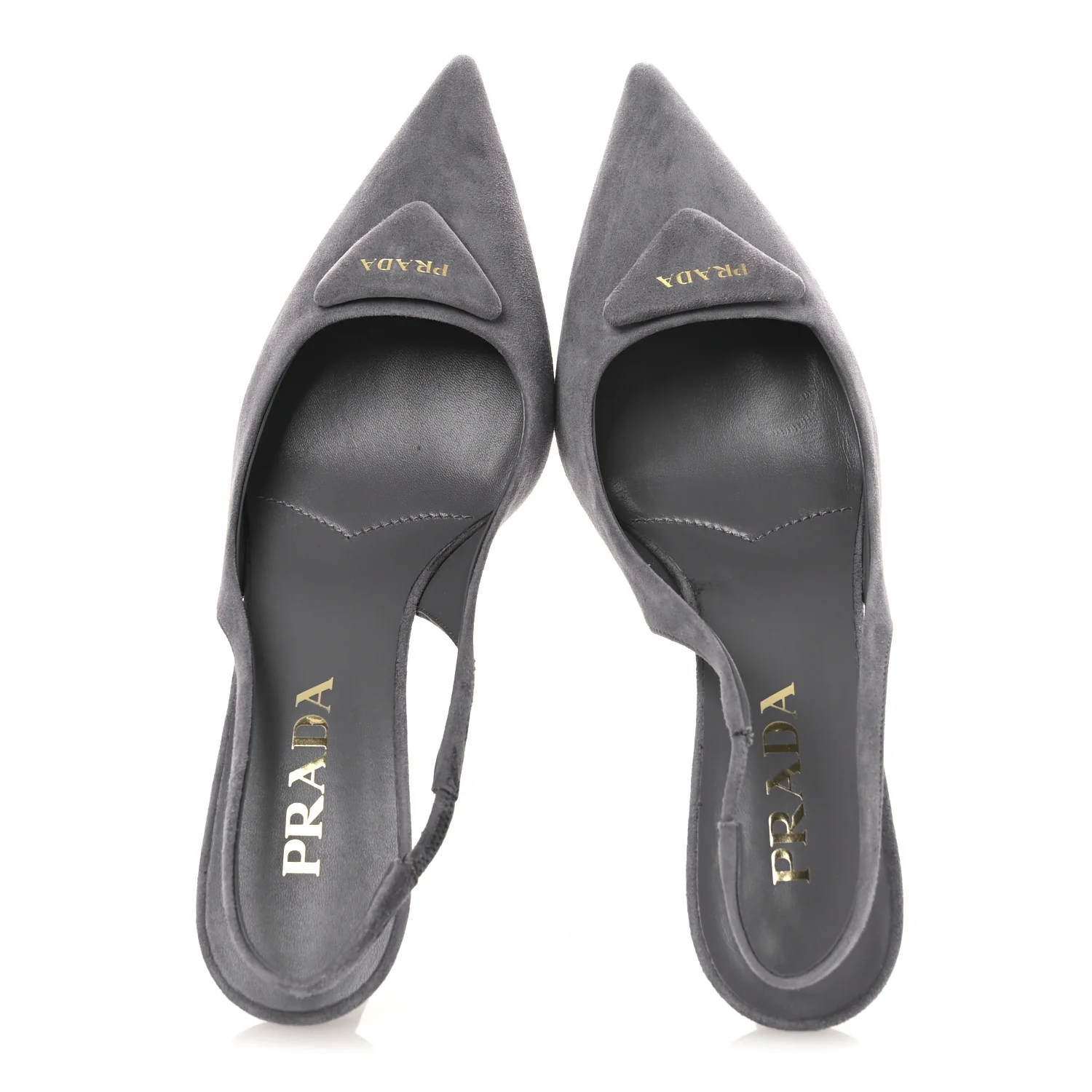 Suede Triangle Logo Pointed Toe 75mm Slingback Pumps 37 Grey - Image 2
