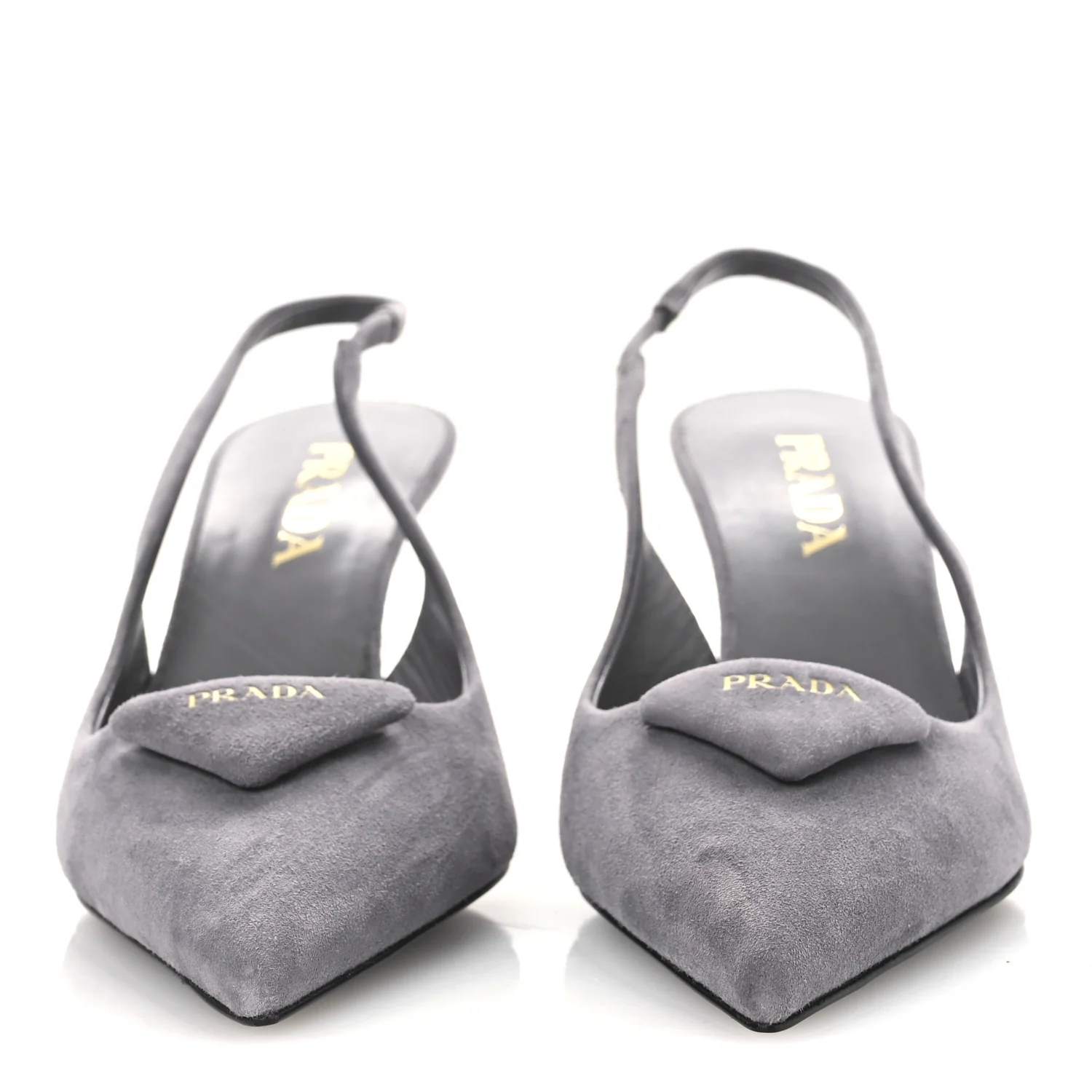 Suede Triangle Logo Pointed Toe 75mm Slingback Pumps 37 Grey - Image 3