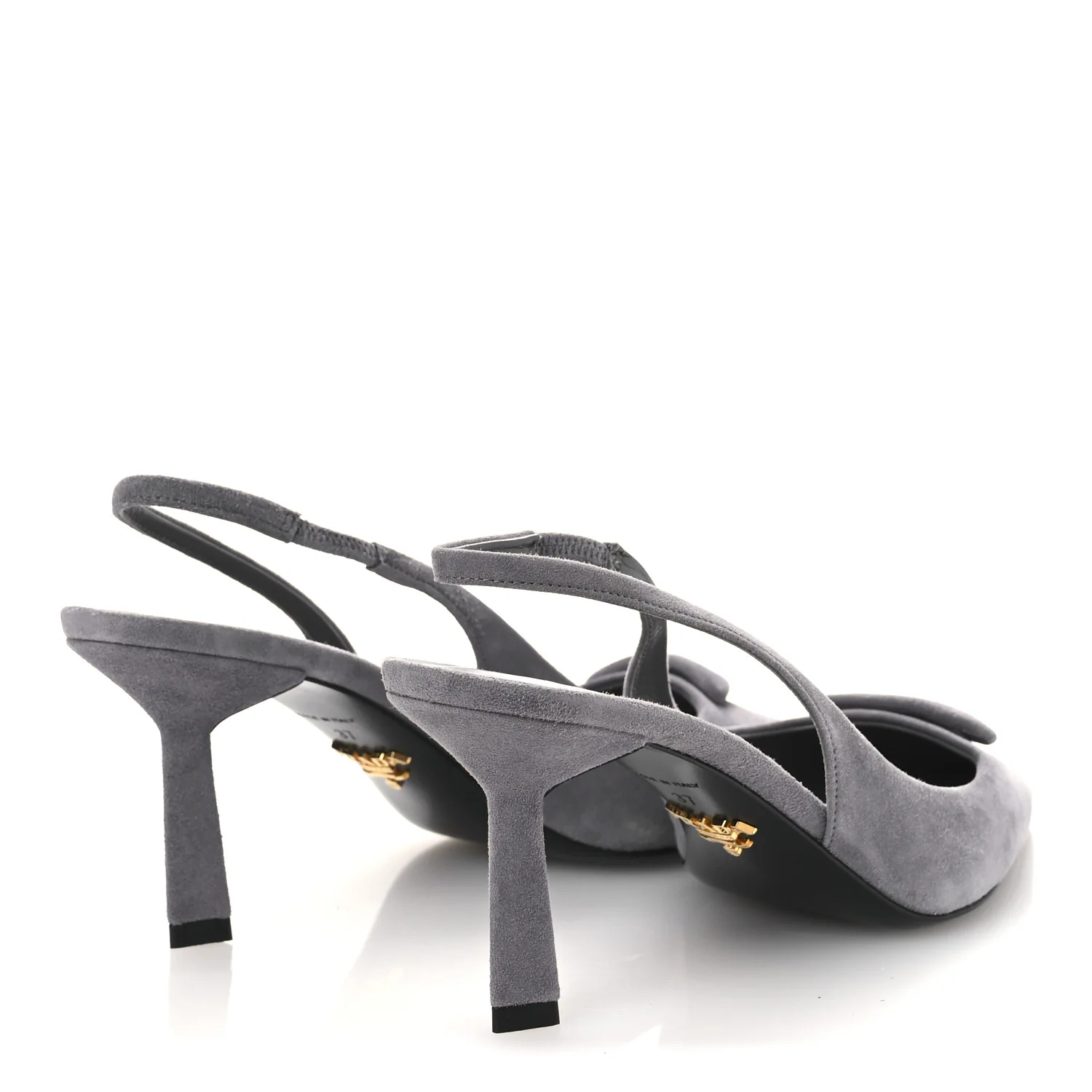 Suede Triangle Logo Pointed Toe 75mm Slingback Pumps 37 Grey - Image 5