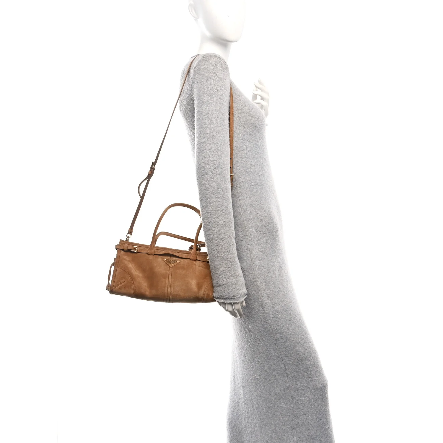 Suede Triangle Medium Bonnie Shoulder Bag Cacao - Image 2