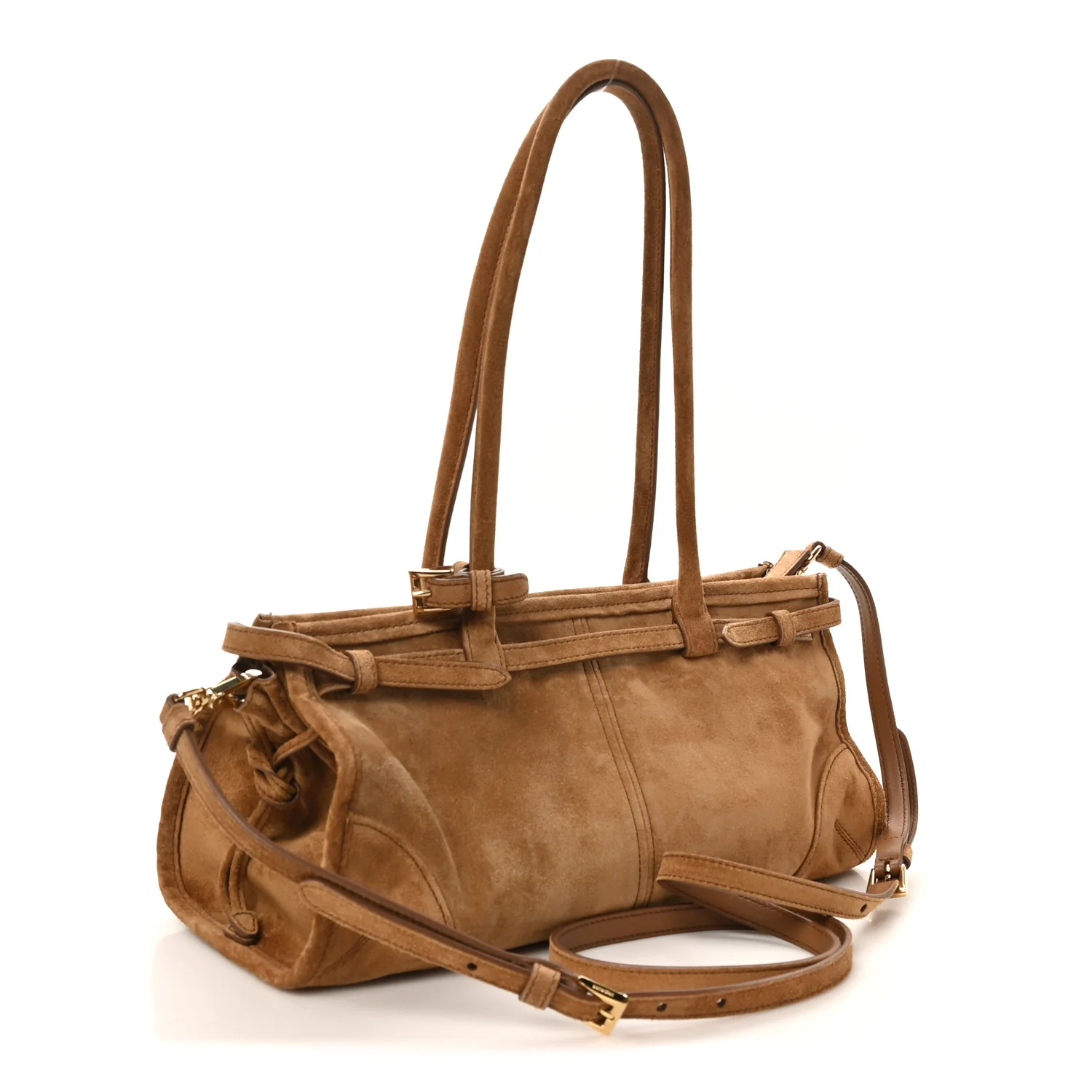 Suede Triangle Medium Bonnie Shoulder Bag Cacao - Image 3
