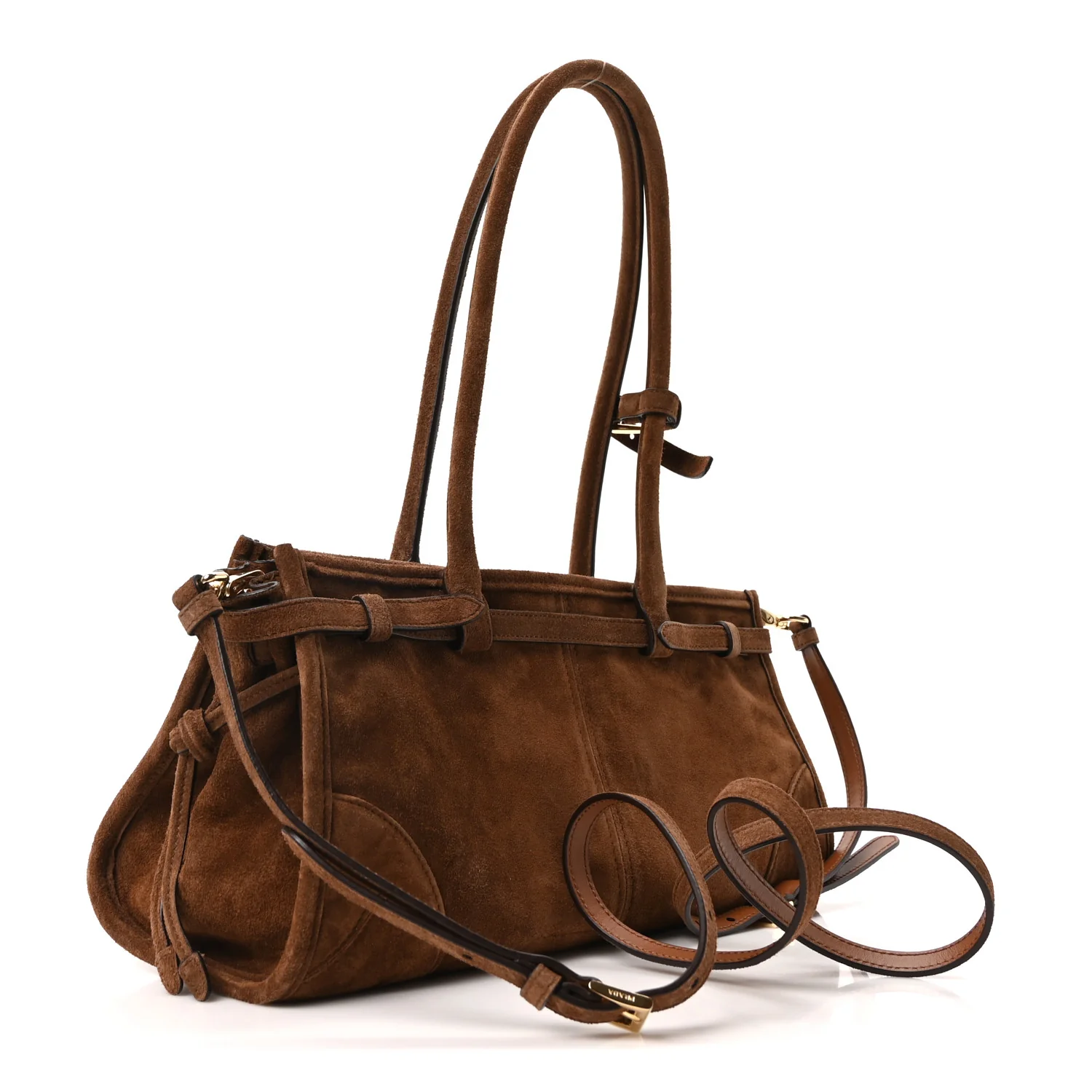 Suede Triangle Medium Bonnie Shoulder Bag Cacao - Image 3