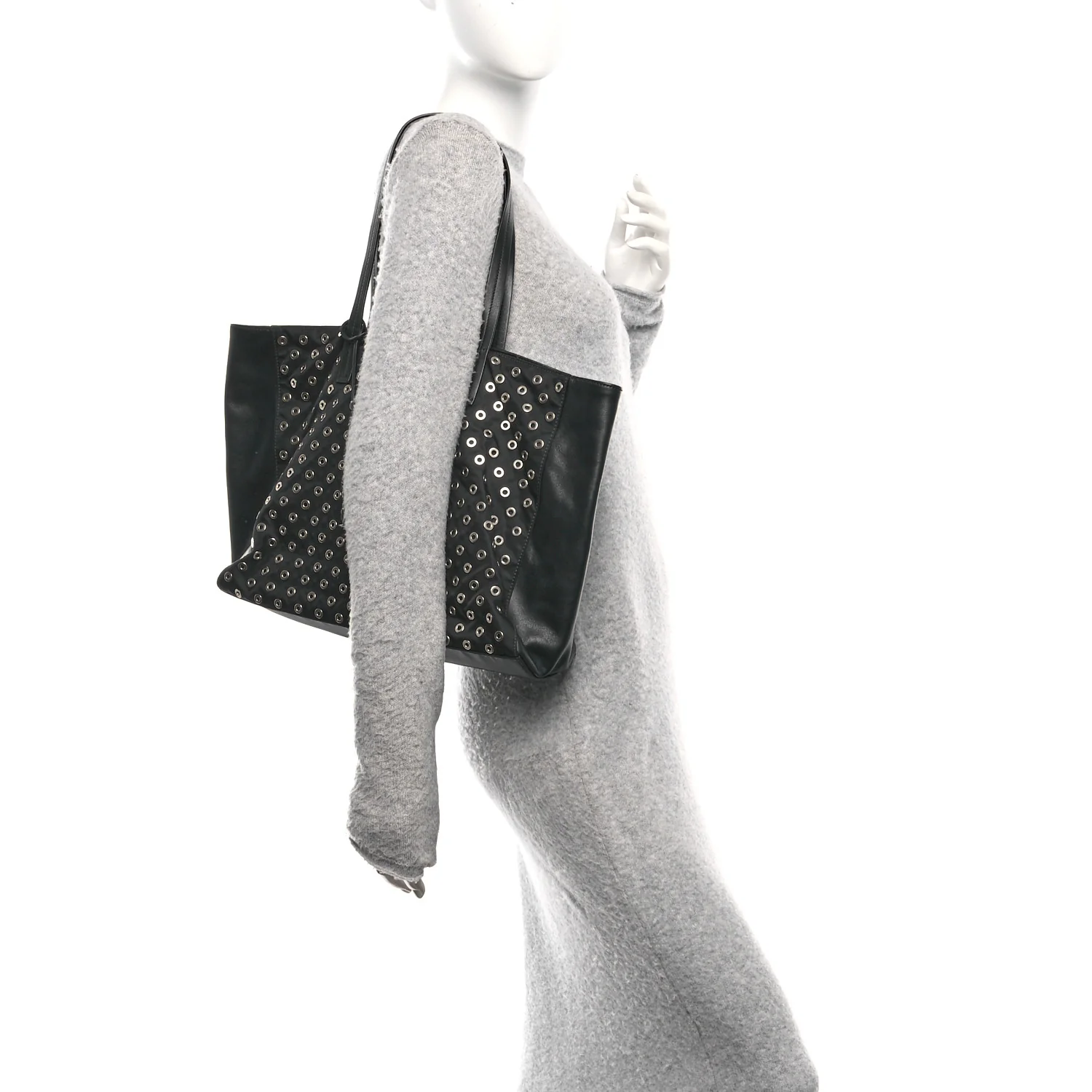 Tessuto Nylon Calfskin Grommet Tote Black - Image 2