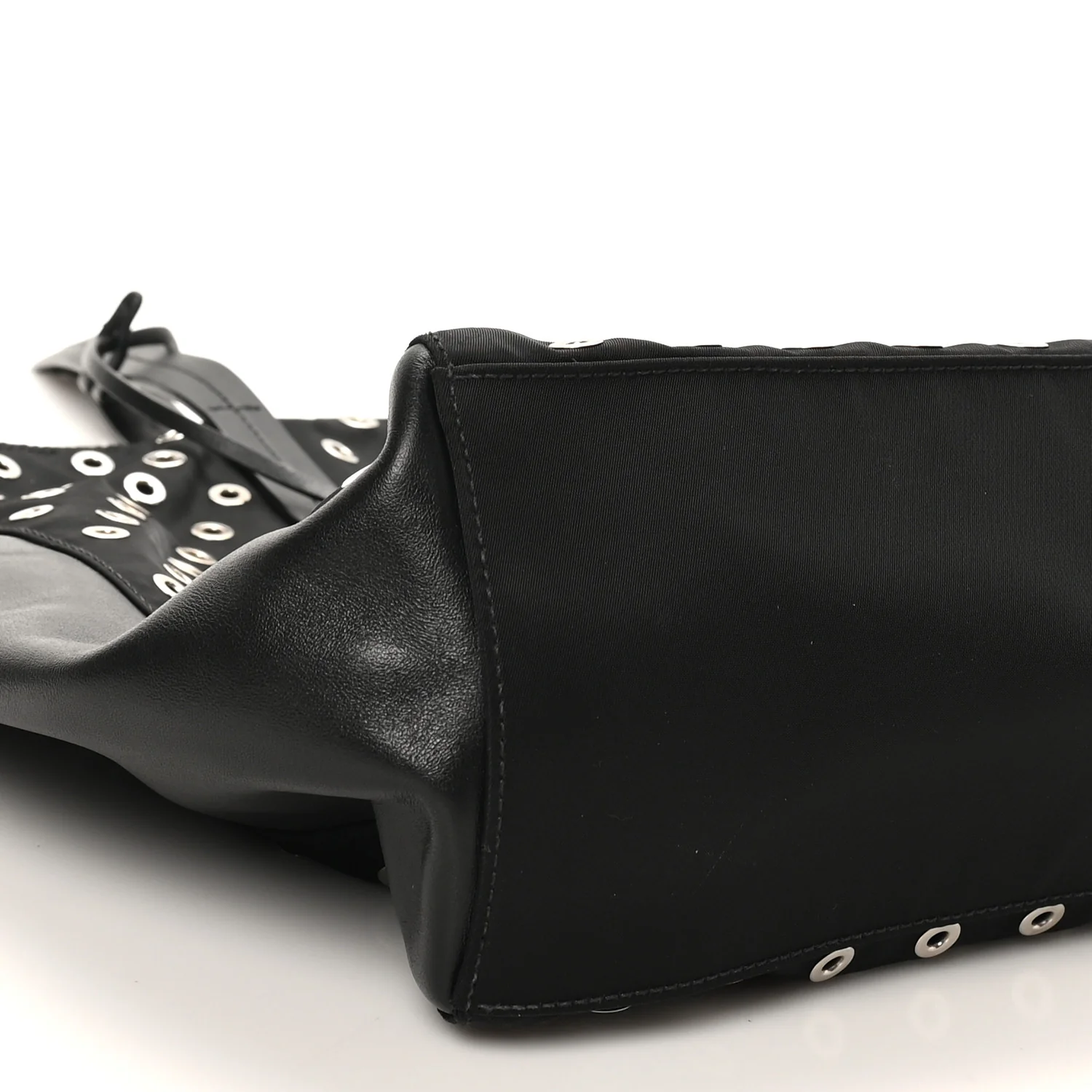 Tessuto Nylon Calfskin Grommet Tote Black - Image 8