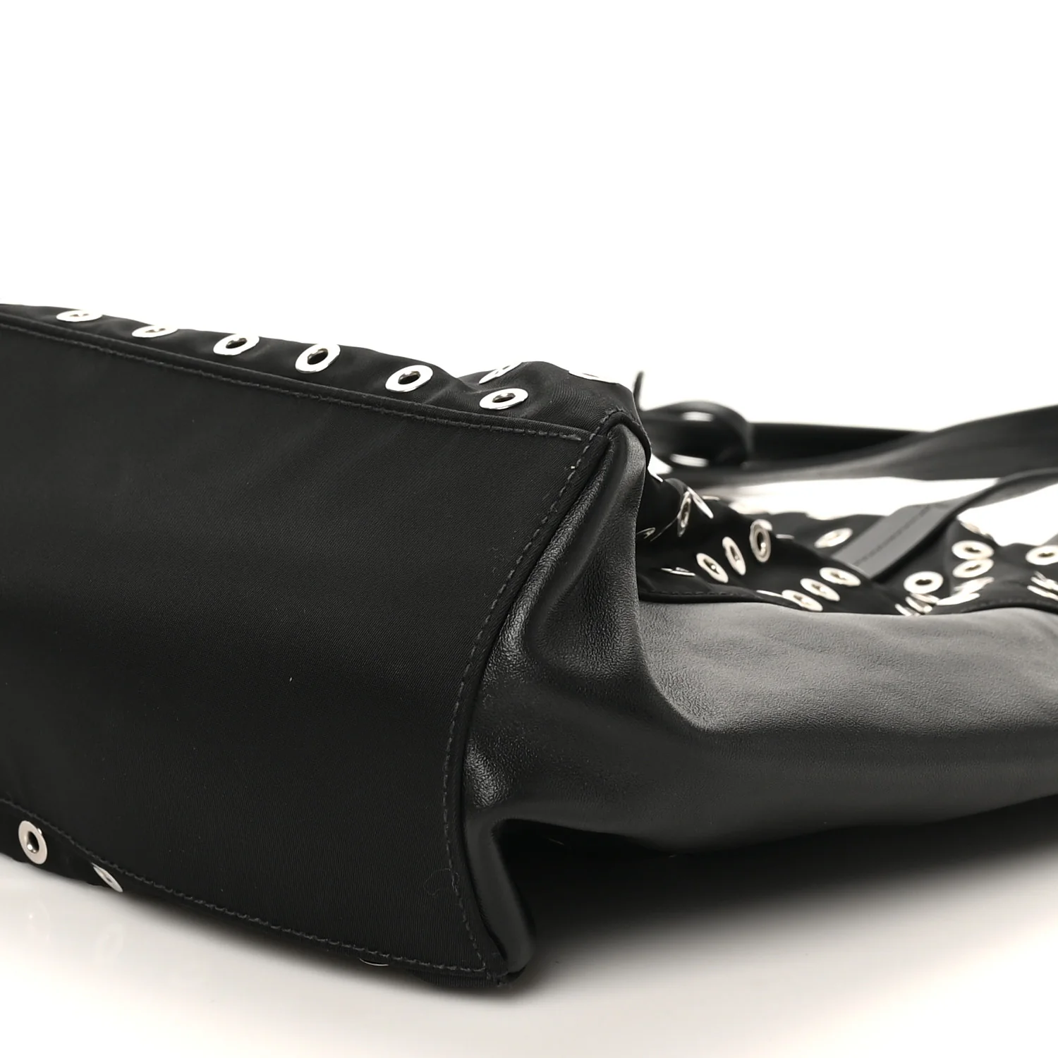 Tessuto Nylon Calfskin Grommet Tote Black - Image 9