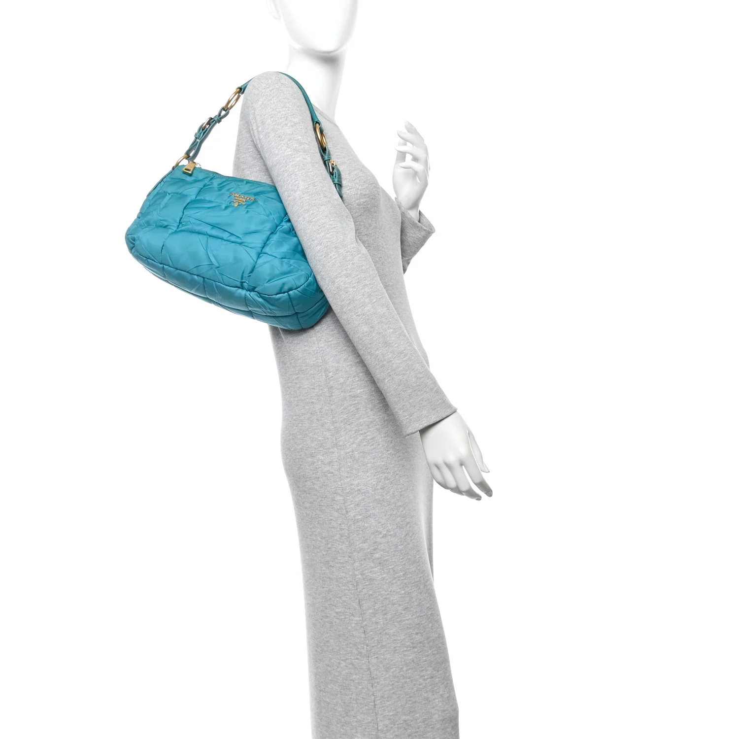 Tessuto Nylon Chevron Quilted Shoulder Bag Turchese - Image 2