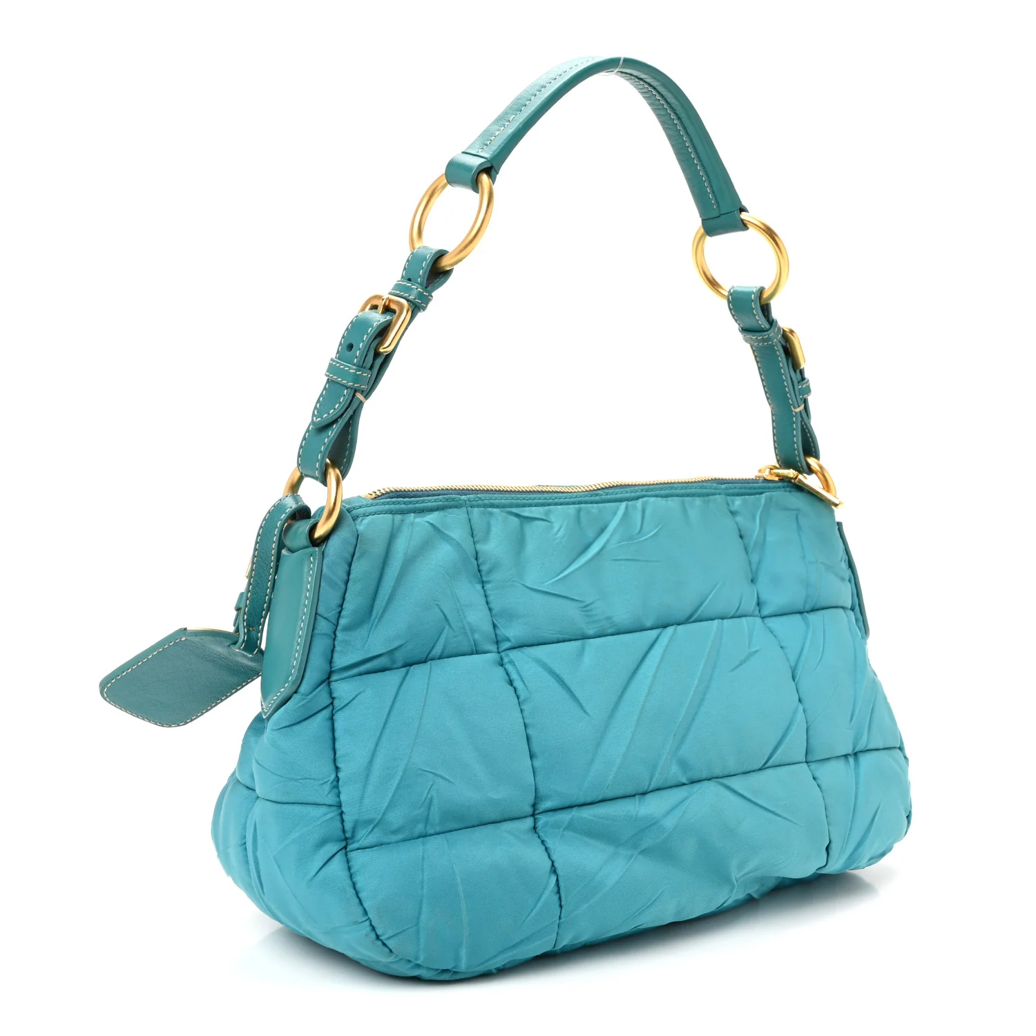 Tessuto Nylon Chevron Quilted Shoulder Bag Turchese - Image 3