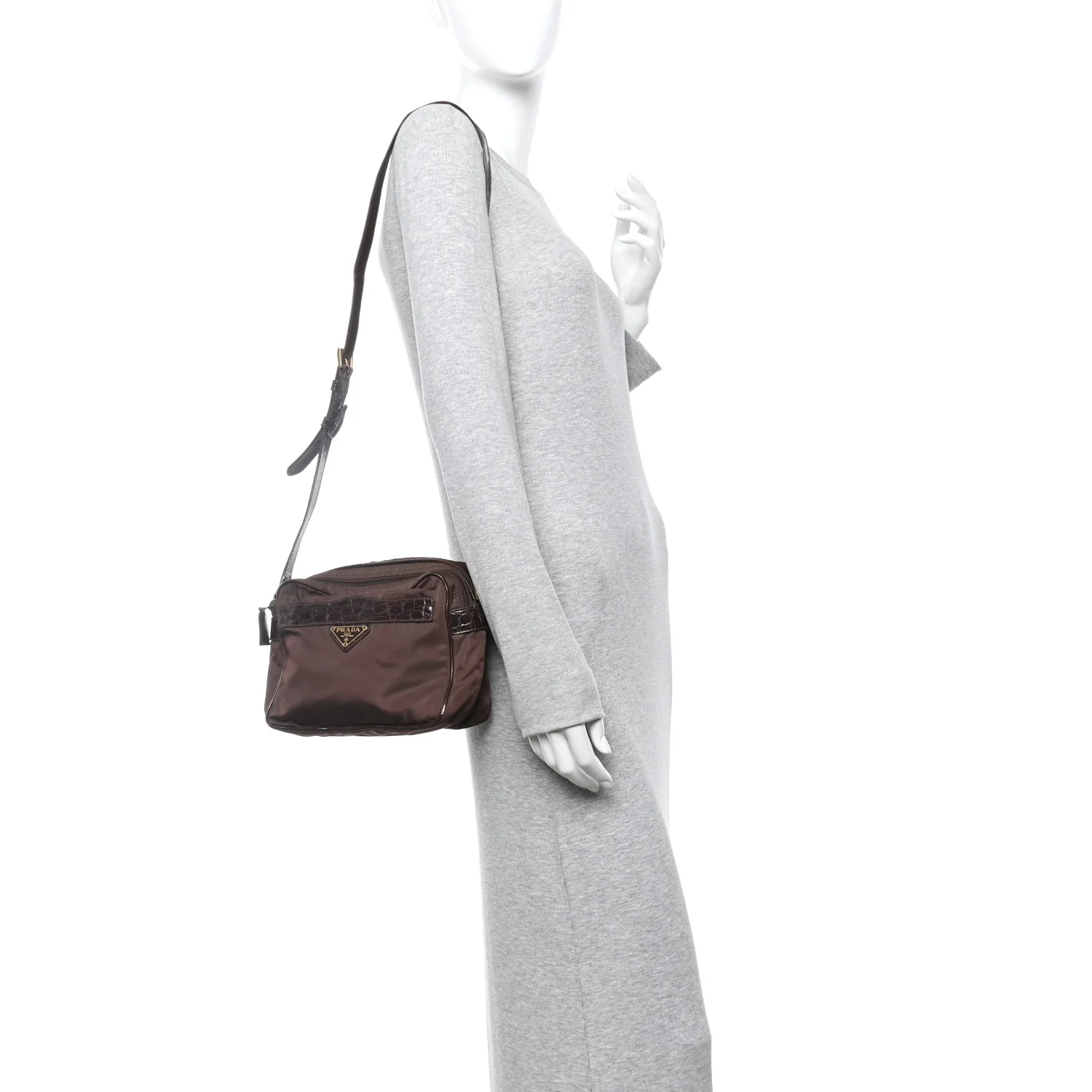 Tessuto Nylon Crocodile Embossed Crossbody Brown - Image 2
