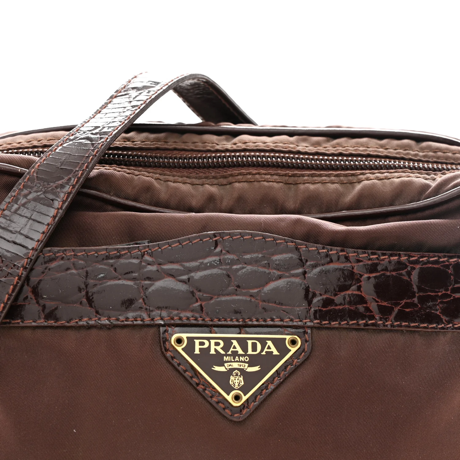 Tessuto Nylon Crocodile Embossed Crossbody Brown - Image 9