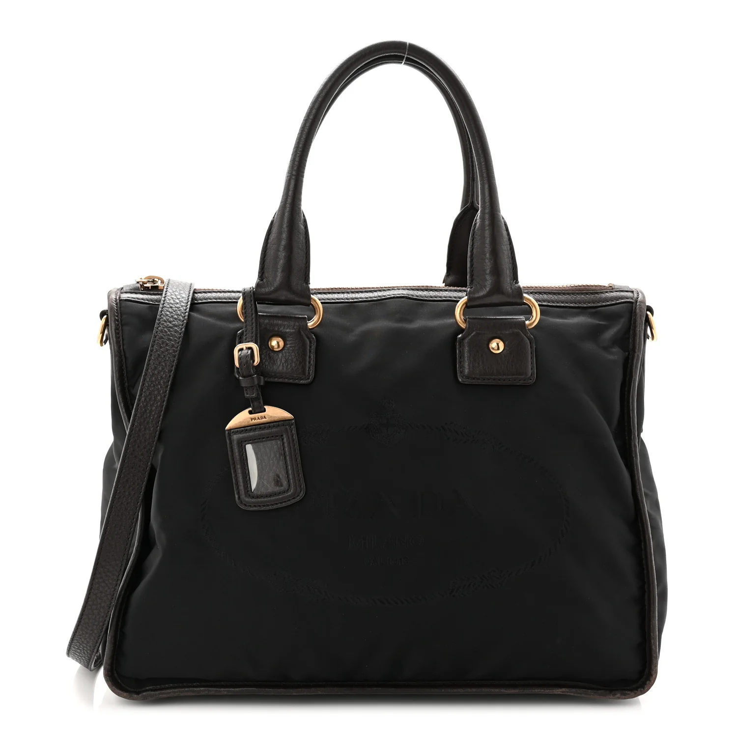Tessuto Nylon Double Zip Logo Tote Black