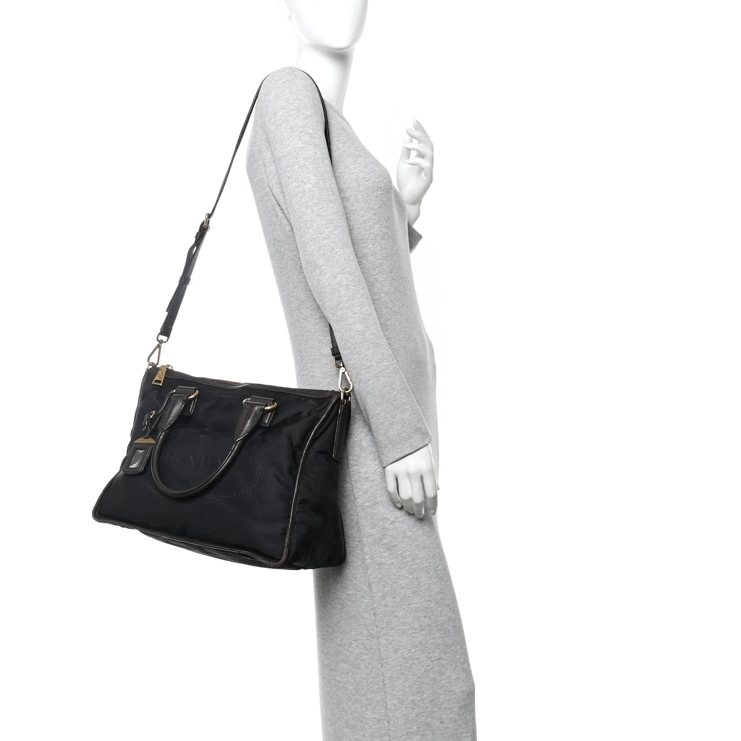 Tessuto Nylon Double Zip Logo Tote Black - Image 2