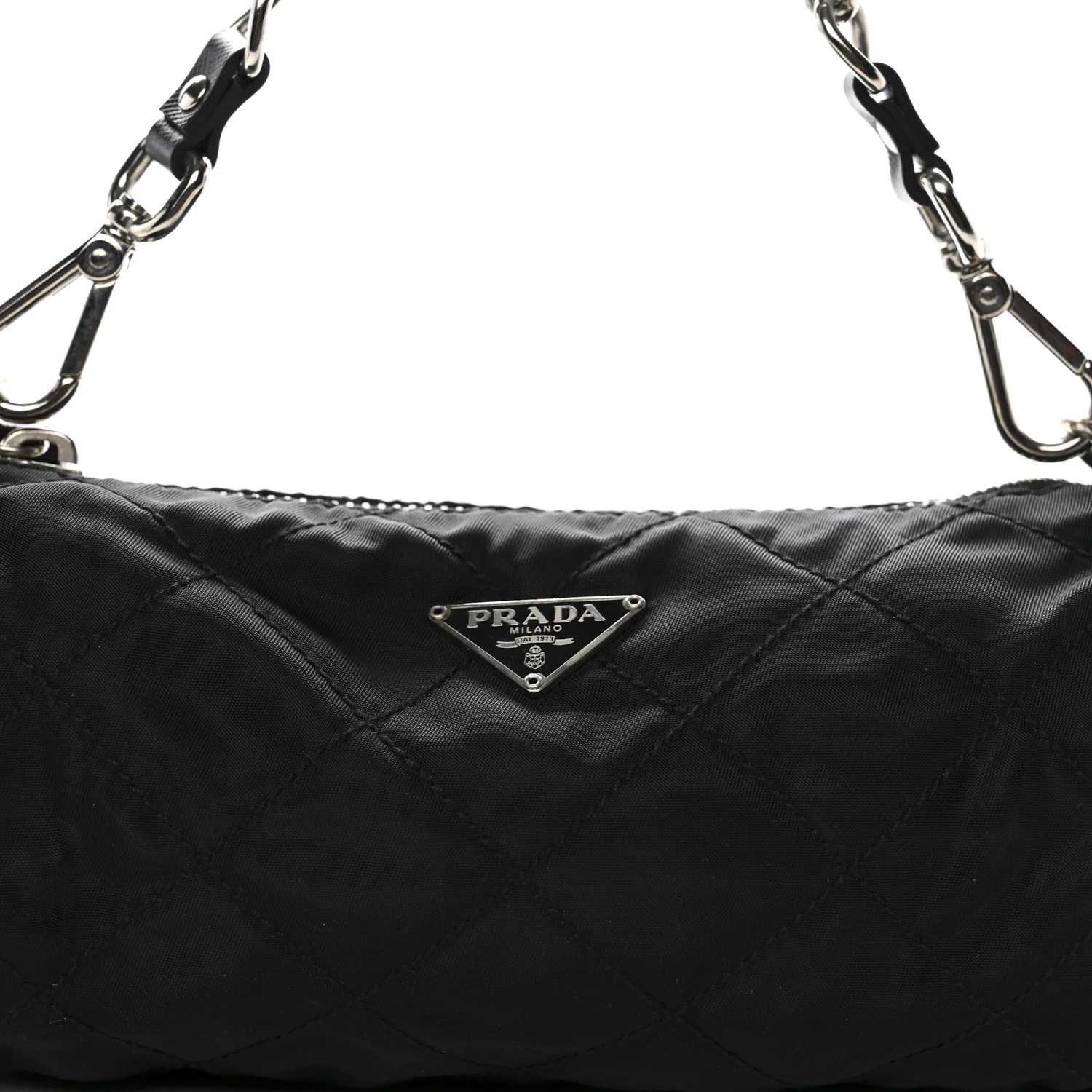 Tessuto Nylon Saffiano Impunturato Quilted Barrel Pochette Black - Image 7