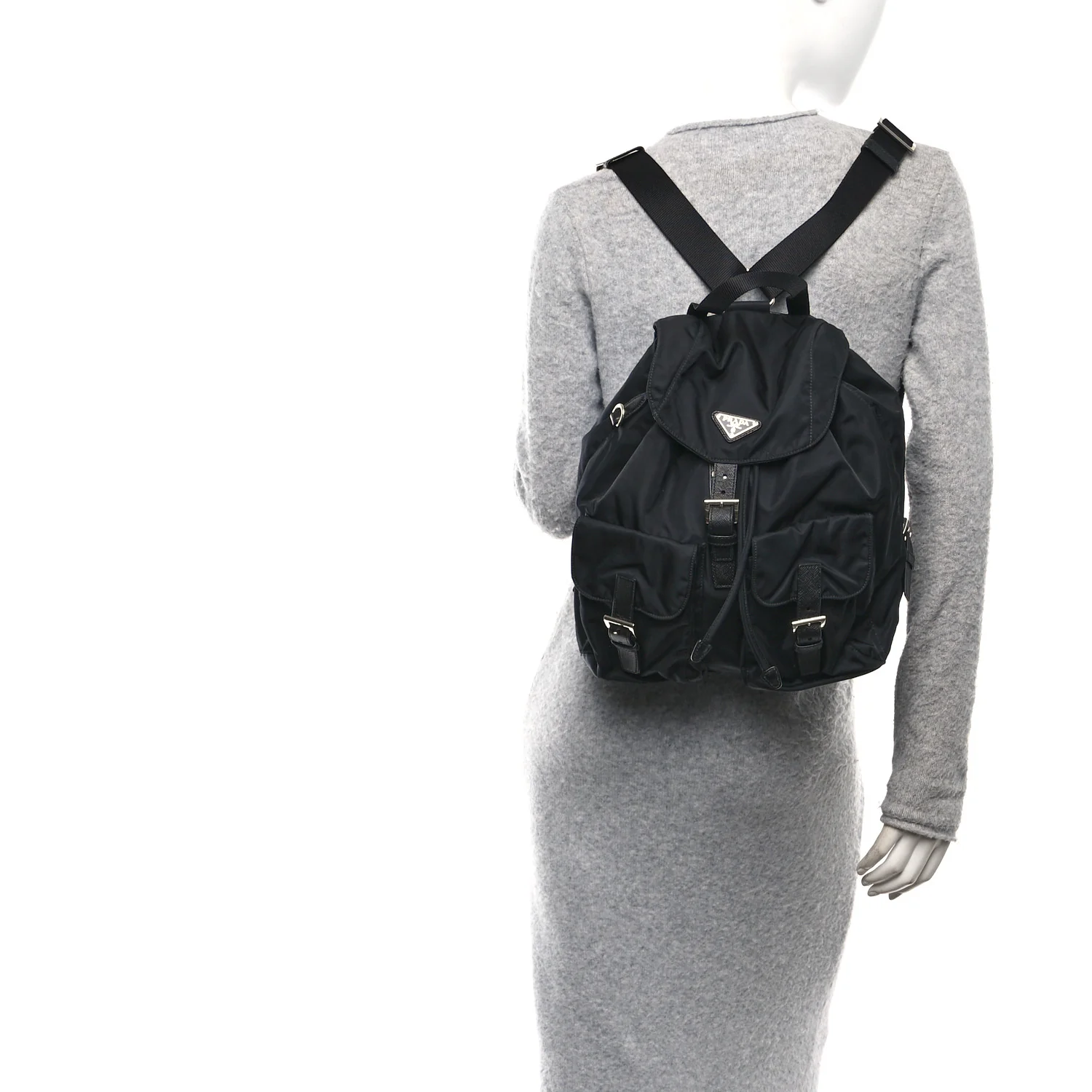 Tessuto Nylon Saffiano Medium Backpack Black - Image 2