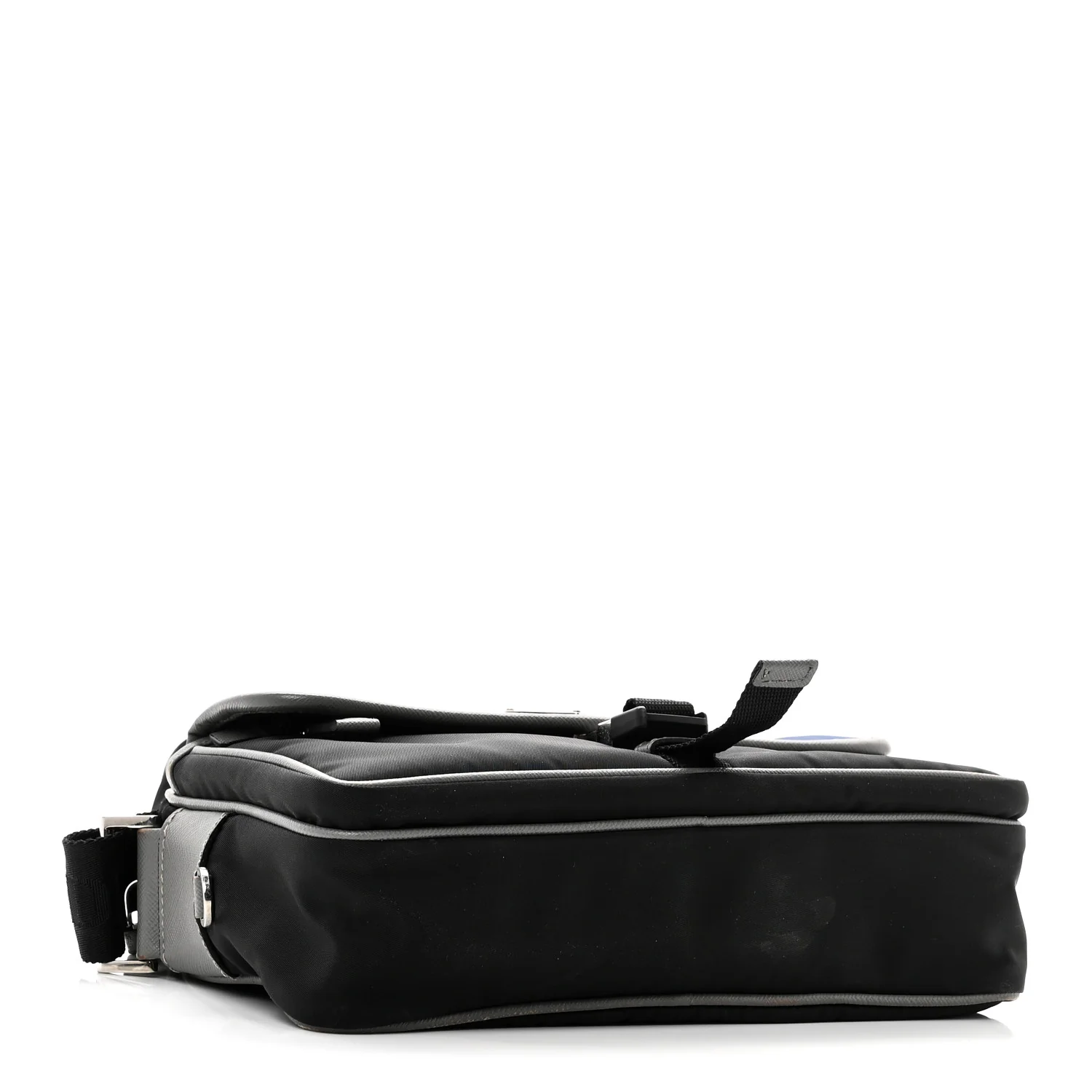 Tessuto Nylon Saffiano Pocket Single Snap Buckle Messenger Flap Bag Black Bleuette Marmo - Image 4