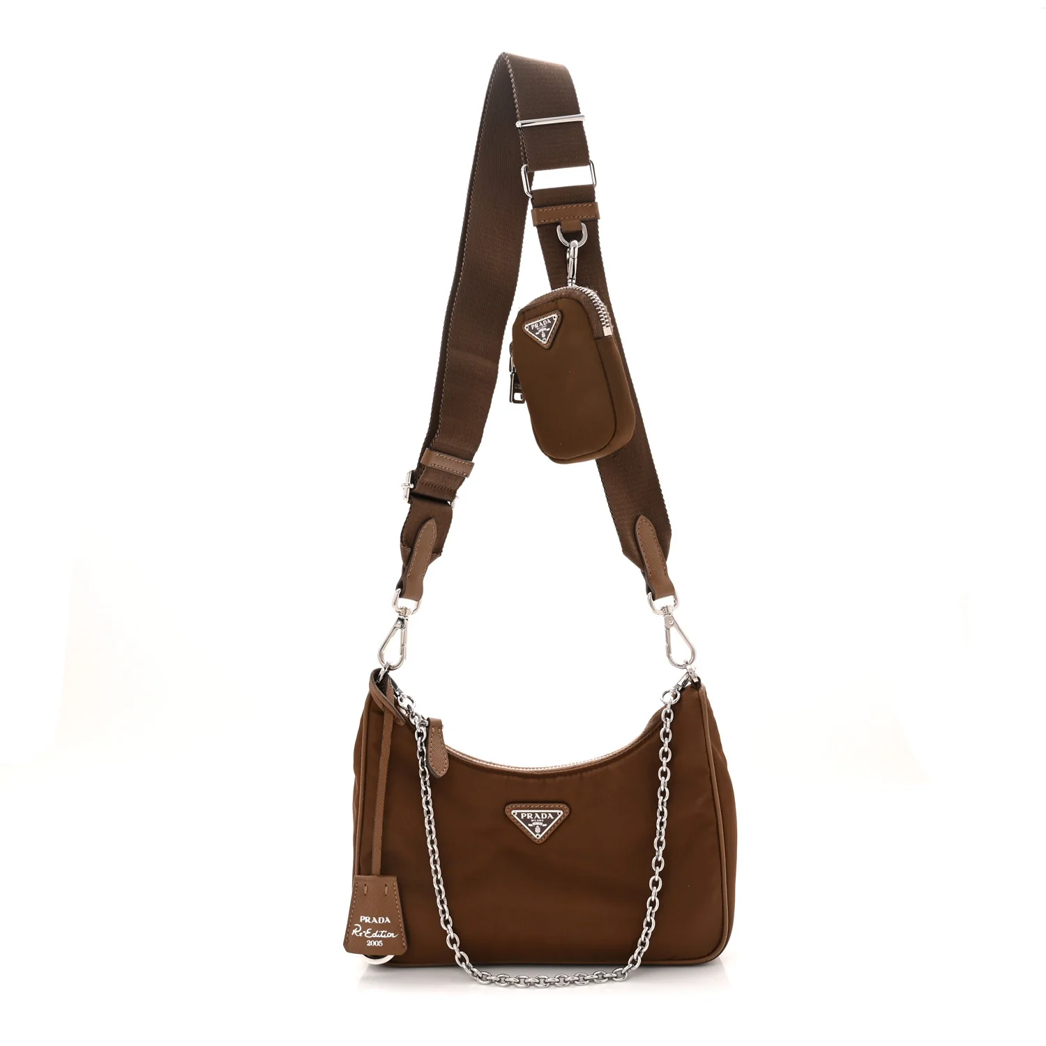 Tessuto Nylon Saffiano Re-Edition 2005 Shoulder Bag Cacao
