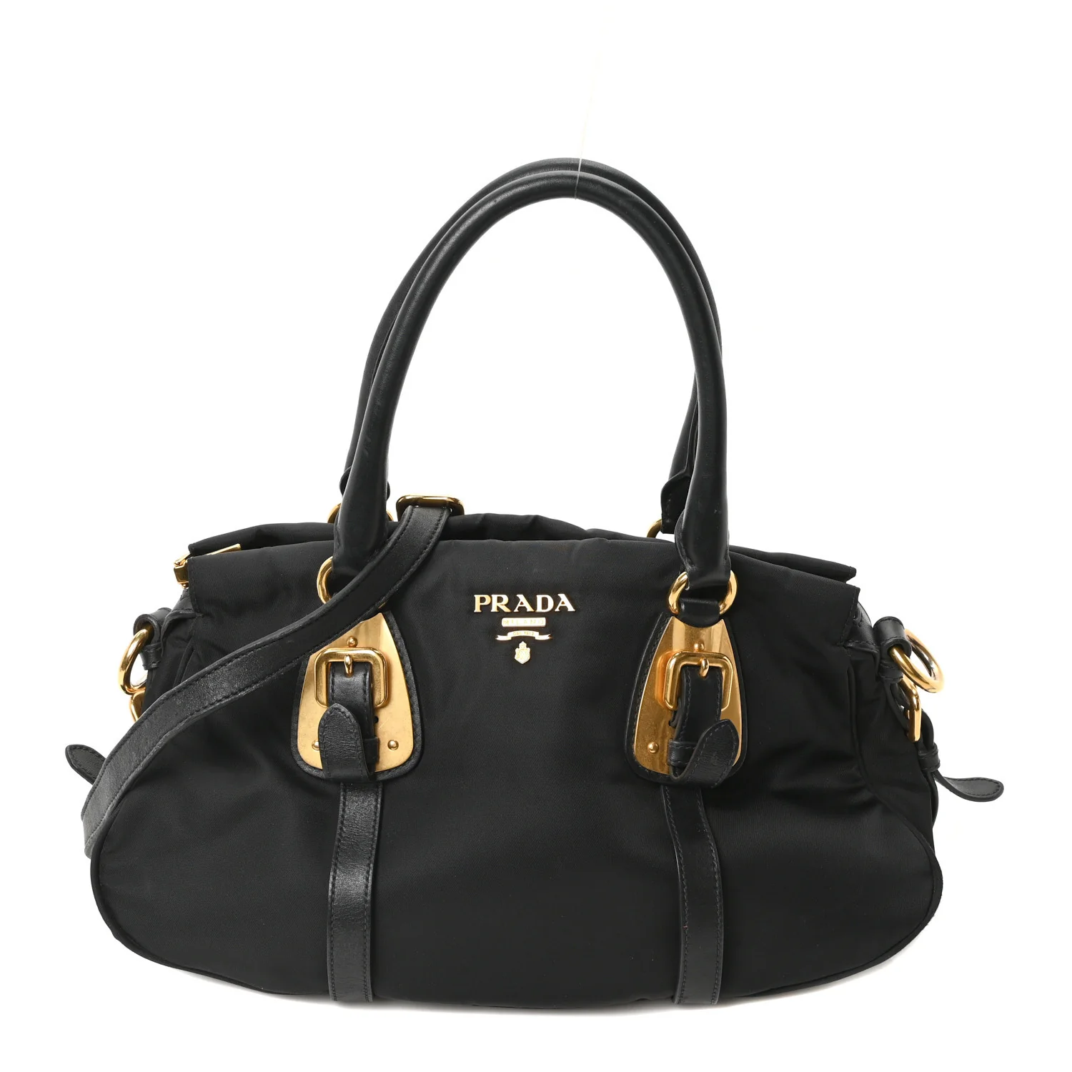 Tessuto Nylon Soft Calfskin Shopping Satchel Black