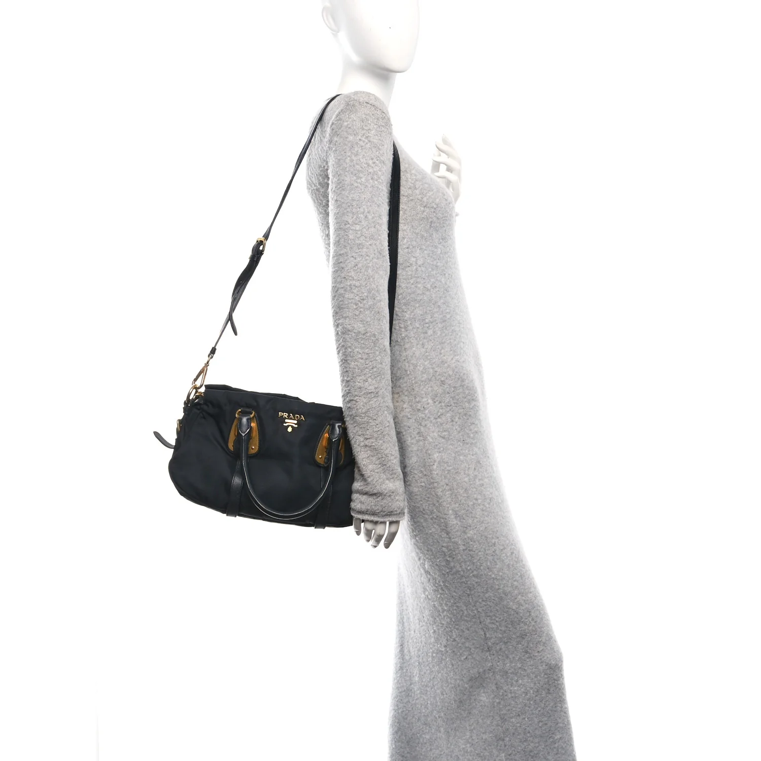 Tessuto Nylon Soft Calfskin Shopping Satchel Black - Image 2