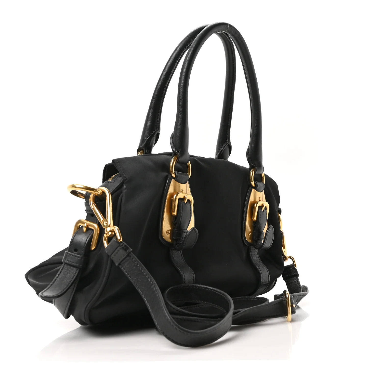 Tessuto Nylon Soft Calfskin Shopping Satchel Black - Image 3