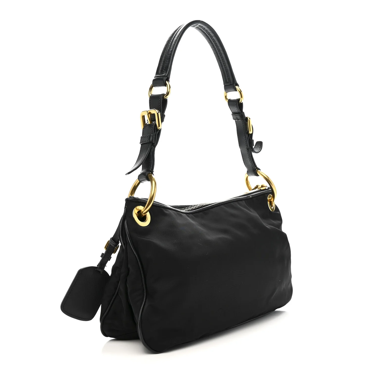 Tessuto Nylon Soft Calfskin Shoulder Bag Black - Image 3