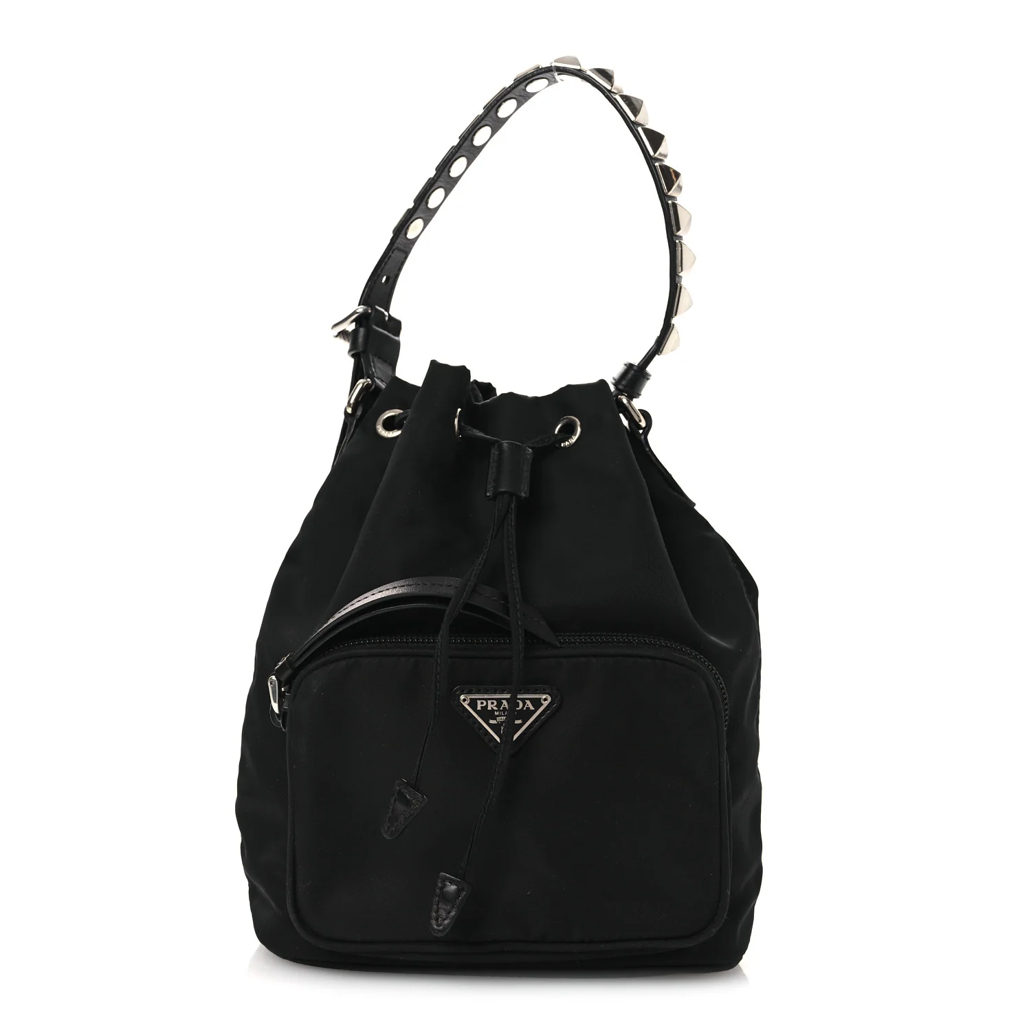 Tessuto Nylon Studded New Vela Mini Bucket Crossbody Bag Black